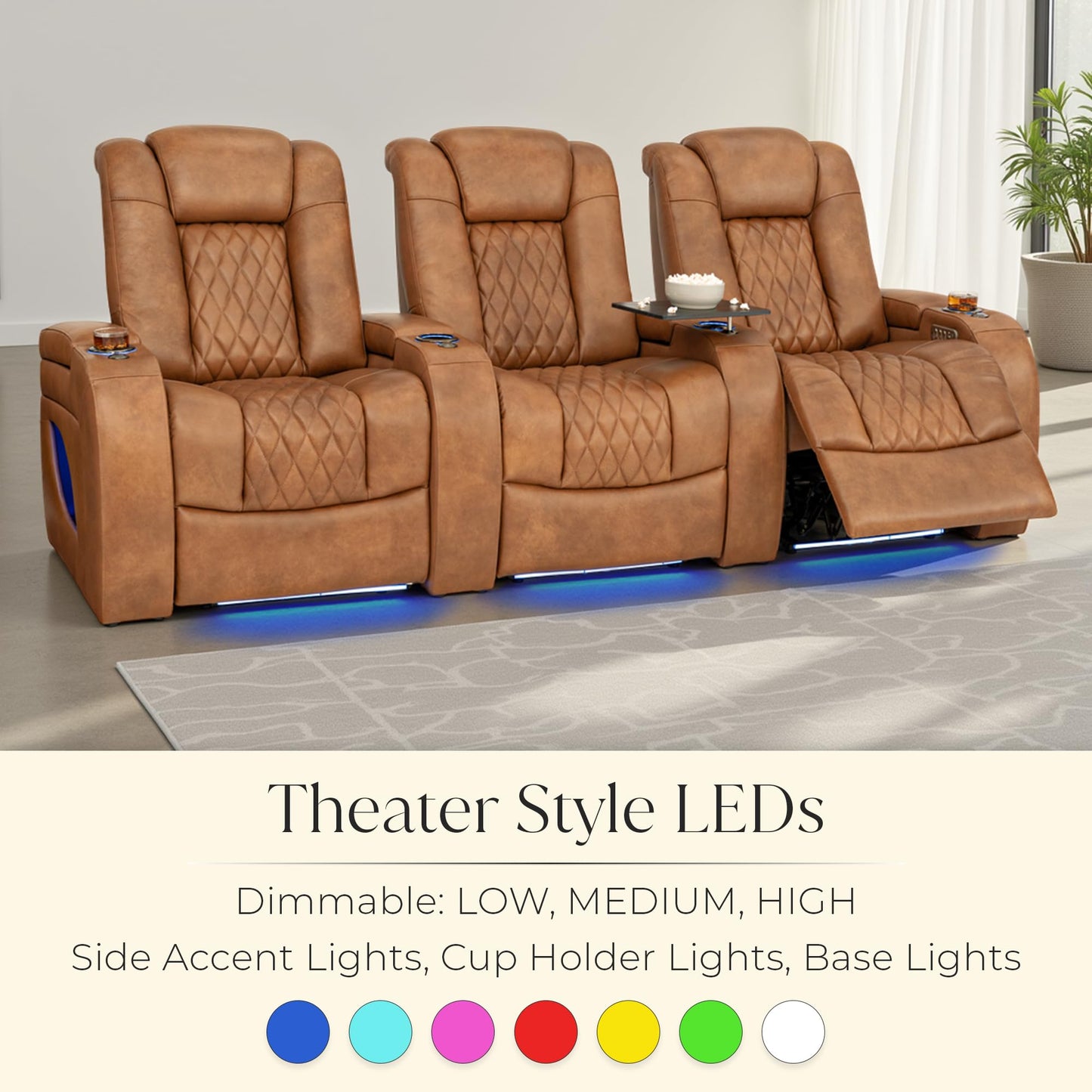 Seatcraft Virtuoso LT Zero-Gravity HeatZero Italian Leather Home Theater Seating, Heat & Massage, Power Headrest, Power Recline, Single Recliner, Tawny