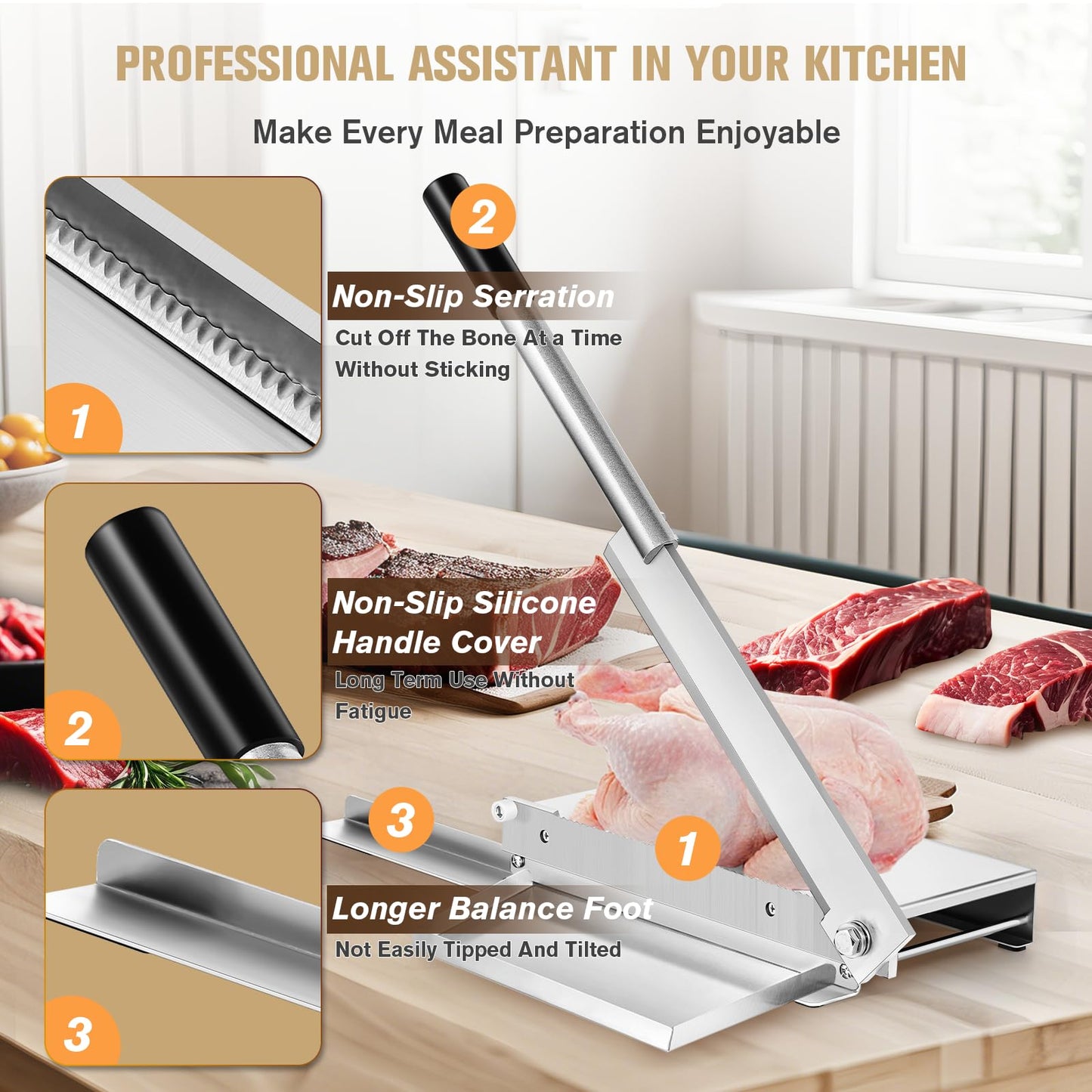 Moongiantgo Manual Meat Bone Cutter Rib Slicer Heavy Duty Chicken Cutting Machine with 16 Inch Knife SUS Bone Chopper for Beef Goat Pig Fish Butcher Commercial Kitchen (KD0298)