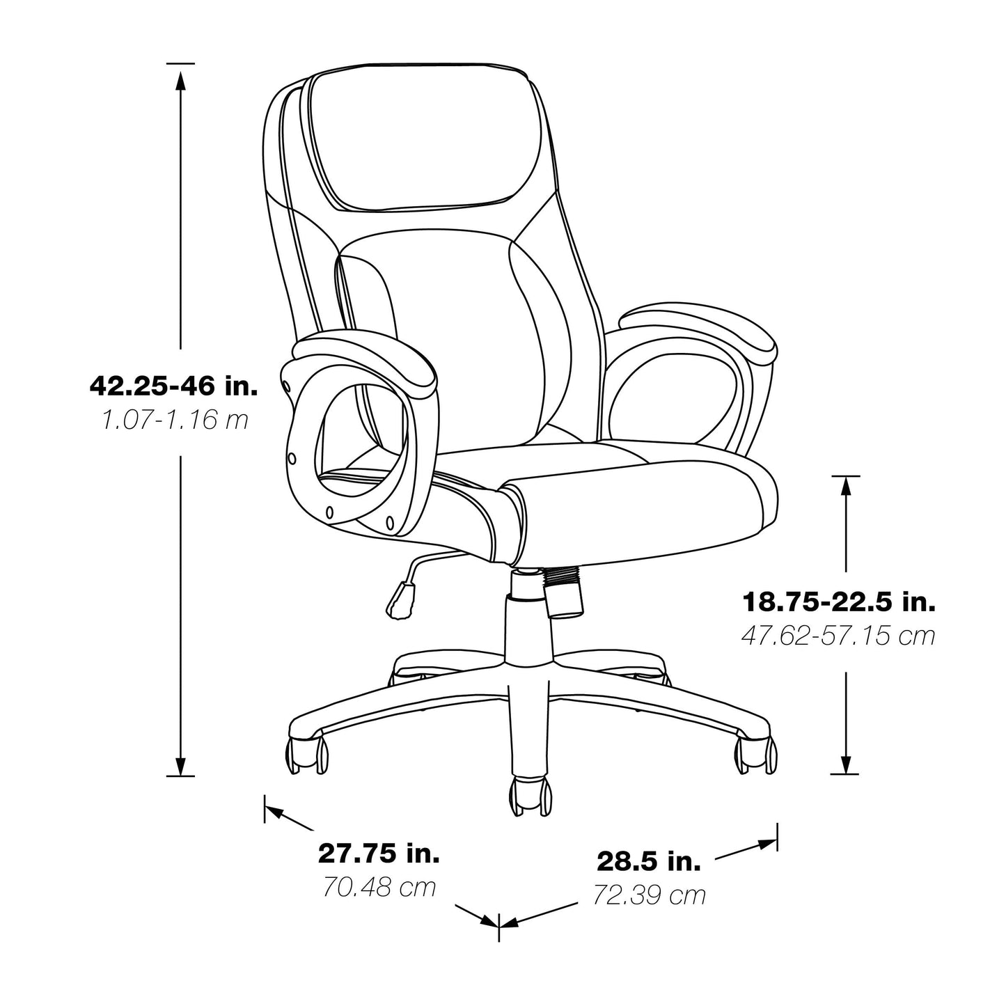 Office Star FL Series Executive Seating Faux Leather Manager's Adjustable Office Chair with Padded Arms, Charcoal Grey with Grey Mesh Accents
