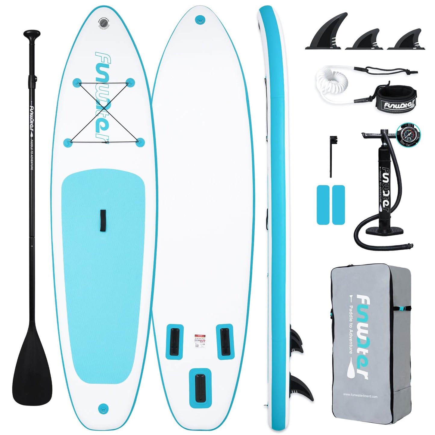 FunWater SUP Inflatable Stand Up Paddle Board 10'6×33"×6" Ultra-Light Inflatable Paddleboard with ISUP Accessories,Fins,Adjustable Paddle, Pump,Backpack, Leash