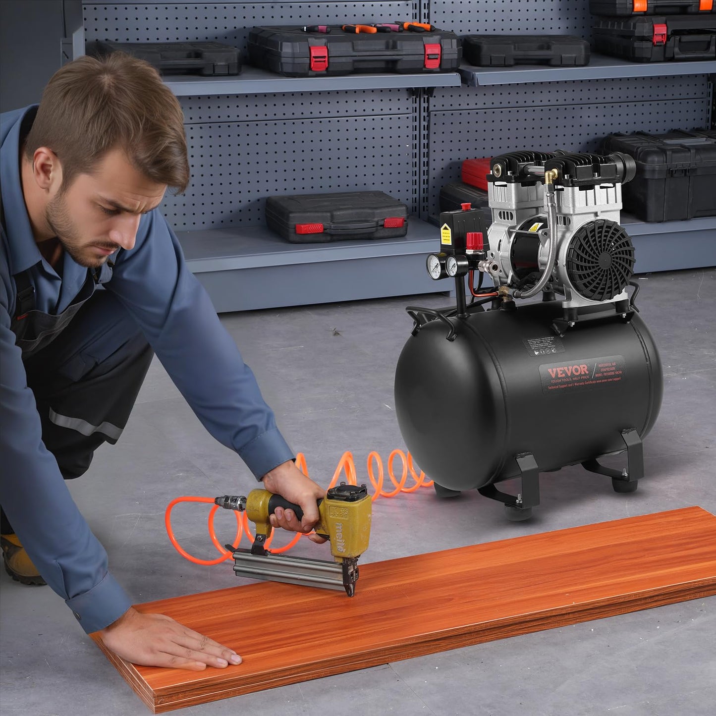 VEVOR Air Compressor, 10 Gallon Steel Tank, 2HP 5.3 CFM@90 PSI Oil Free Air Compressor & Max. 125PSI Pressure, 78dB Ultra Quiet Portable Compressor, for Auto Repair, Tire Inflation, Spray Painting
