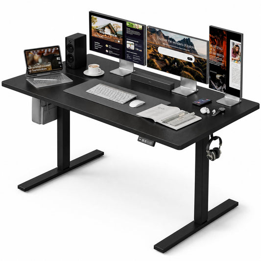 Grandder 55x32 Large Electric Standing Desk, Height Adjustable Computer Desk with 2 Memory Presets, 31.5" Deep Desktop Sit Stand Desk Home Office Desk Workstation Table with Hooks, Black