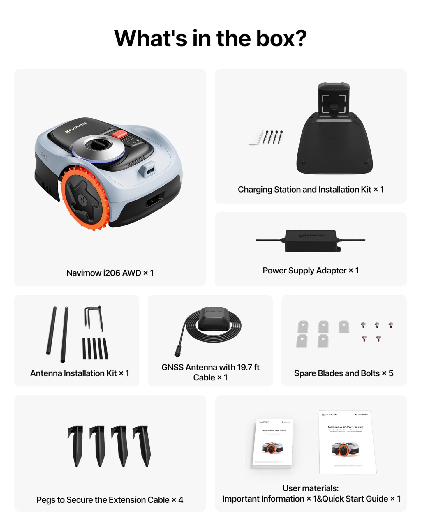 Segway Navimow i206 AWD Robot Lawn Mower (New i105N), Wire-Free Robotic Mower, All-Wheel Drive for 45% Slopes, Auto Mapping, NRTK + Vision, 2–3.6 in Cutting Height, Covers 0.15 Acre