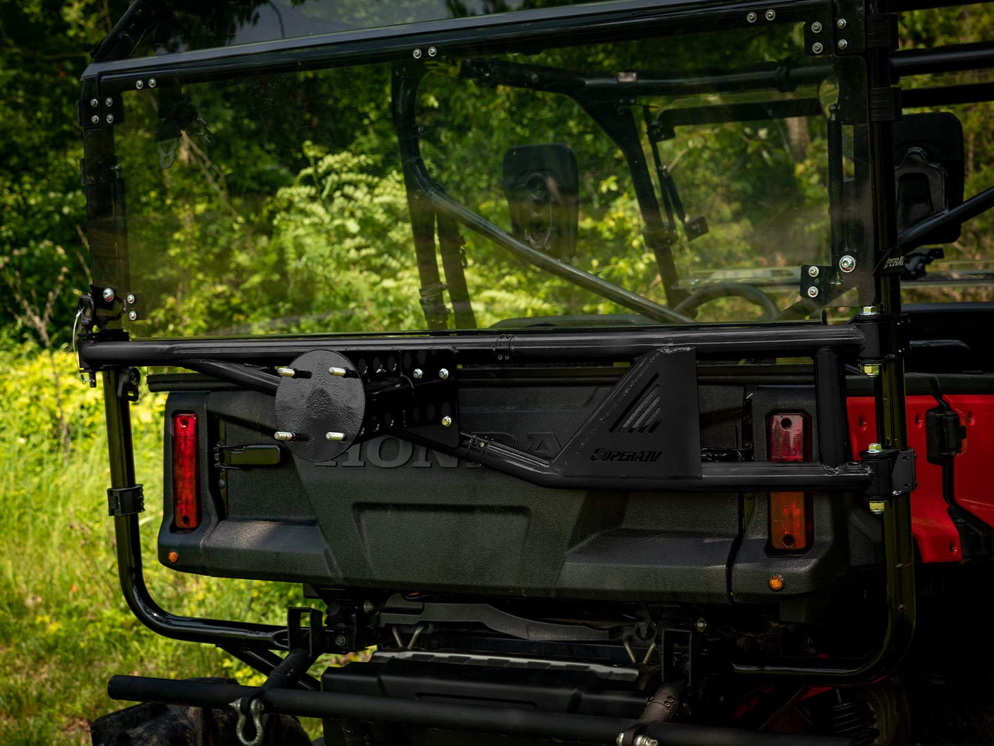 SuperATV UTV Spare Tire Carrier Compatible with 2016+ Honda Pioneer 1000-5/1000-5 Deluxe, 2017+ 1000-5 Limited Edition, No Drilling or Welding, Tires (up to 70 pounds), See Fitment, USA Made