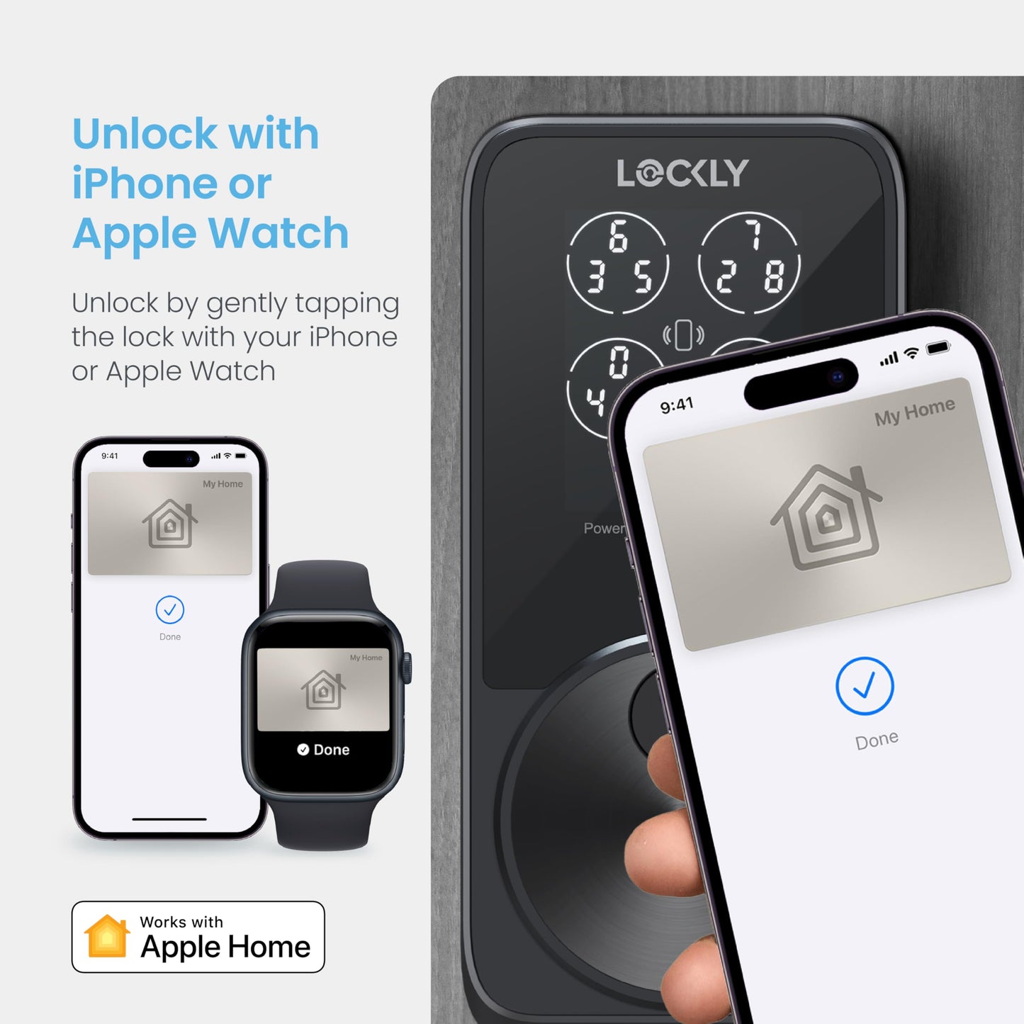 Lockly PIN Genie Pro Zeno Series Smart Lock, Keyless Entry Door Lock with Apple Home Key, Built-in Wi-Fi Keypad Deadbolt Locks for Front Door, App Remote Control, IP65 Weatherproof
