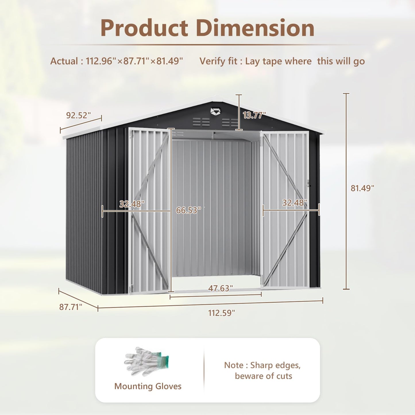 10x8 FT Outdoor Storage Shed, Metal Garden Shed, Storage Tool Sheds with Lockable Doors, Waterproof Outside Storage Building for Backyard, Patio (Black; Floor Not Included)