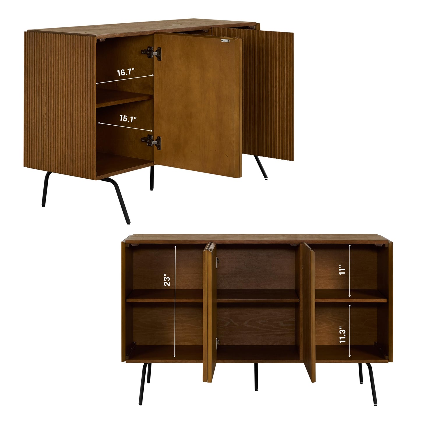 NTC Veil Modern Sideboard with 3 Doors, Buffet Cabinet with Vertical Groove Design and Metal Legs, Storage Cabinet for Living Room, and Hallway, Effortless Assembly - Rustic Oak