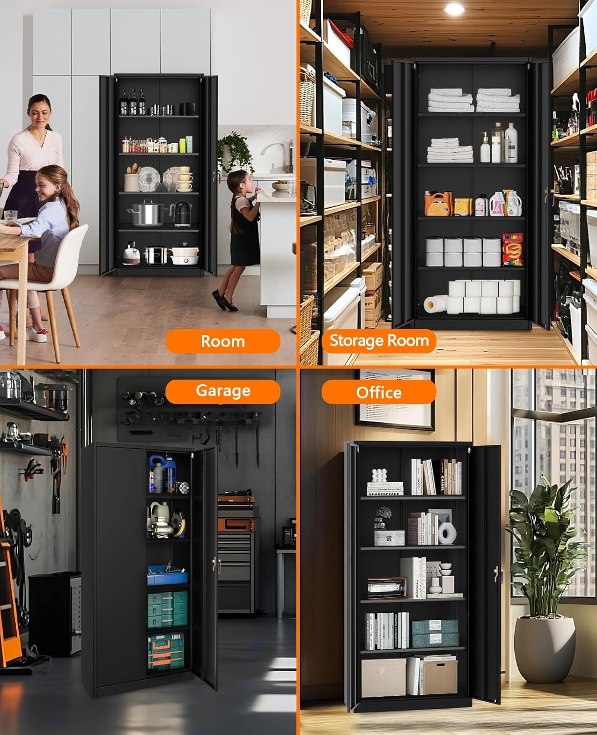 Metal Storage Cabinet with Lock Steel Garage Cabinet Adjustable Shelves