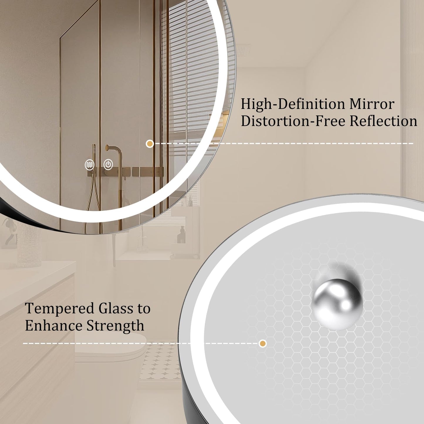 WallBeyond 24 in Round LED Medicine Cabinet with Mirror, Black Bathroom Cabinet with Storage, 3 Color Stepless Dimmable Lights, Anti-Fog, Memory Function, Hardwired, Surface Mount