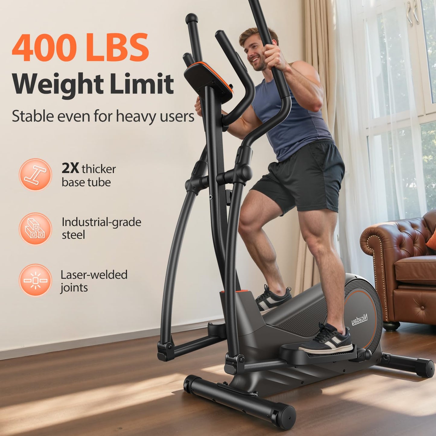 Niceday Elliptical Exercise Machine, Elliptcal Machine for Home, 15.5IN Stride Elliptical Machine, Elliptcal Training Machine with 16 Level Resistance, 400LBS Loading Capacity