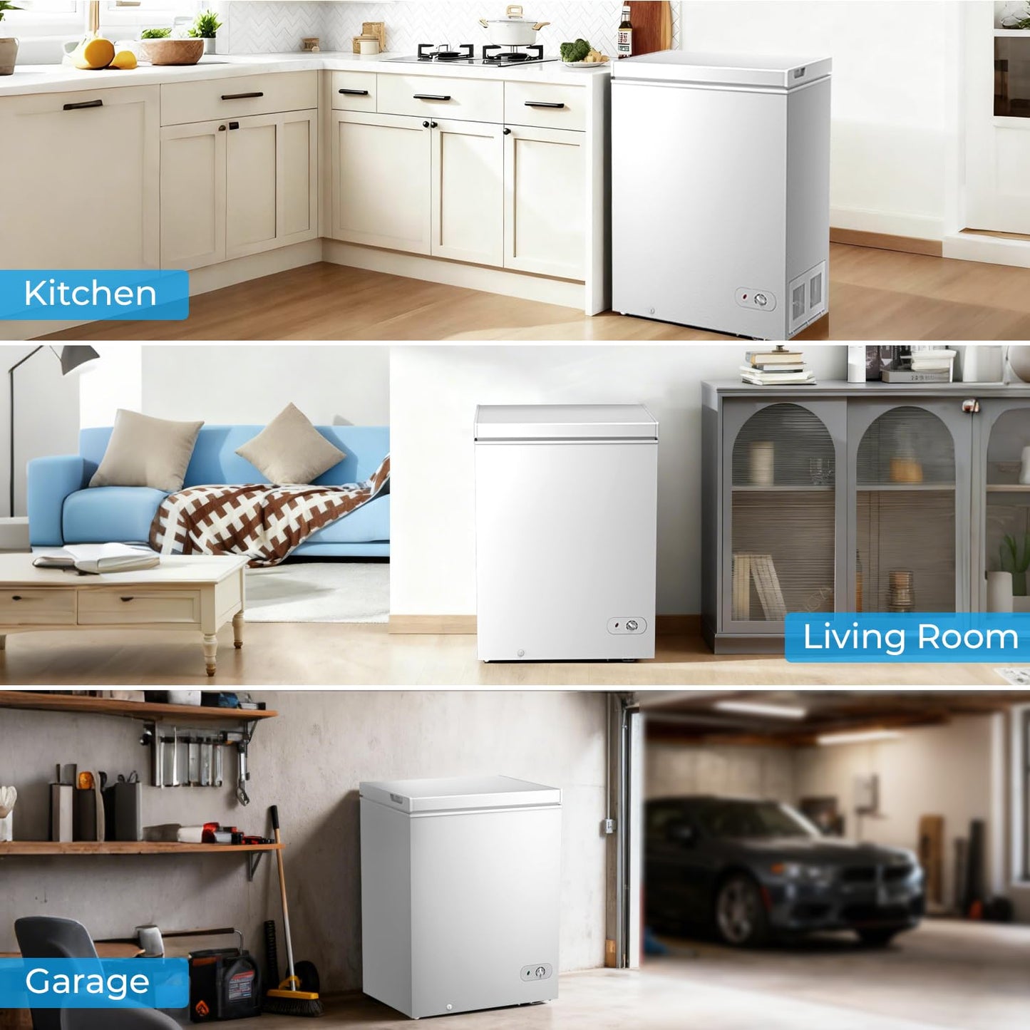 Antarctic Star Chest Freezer 5.0 Cubic Feet Compact Freezer with Removable Baskets, Top Open Door Deep Freezer, Adjustable Temperature for Home Dorm, Bar, Basement, Kitchen, White