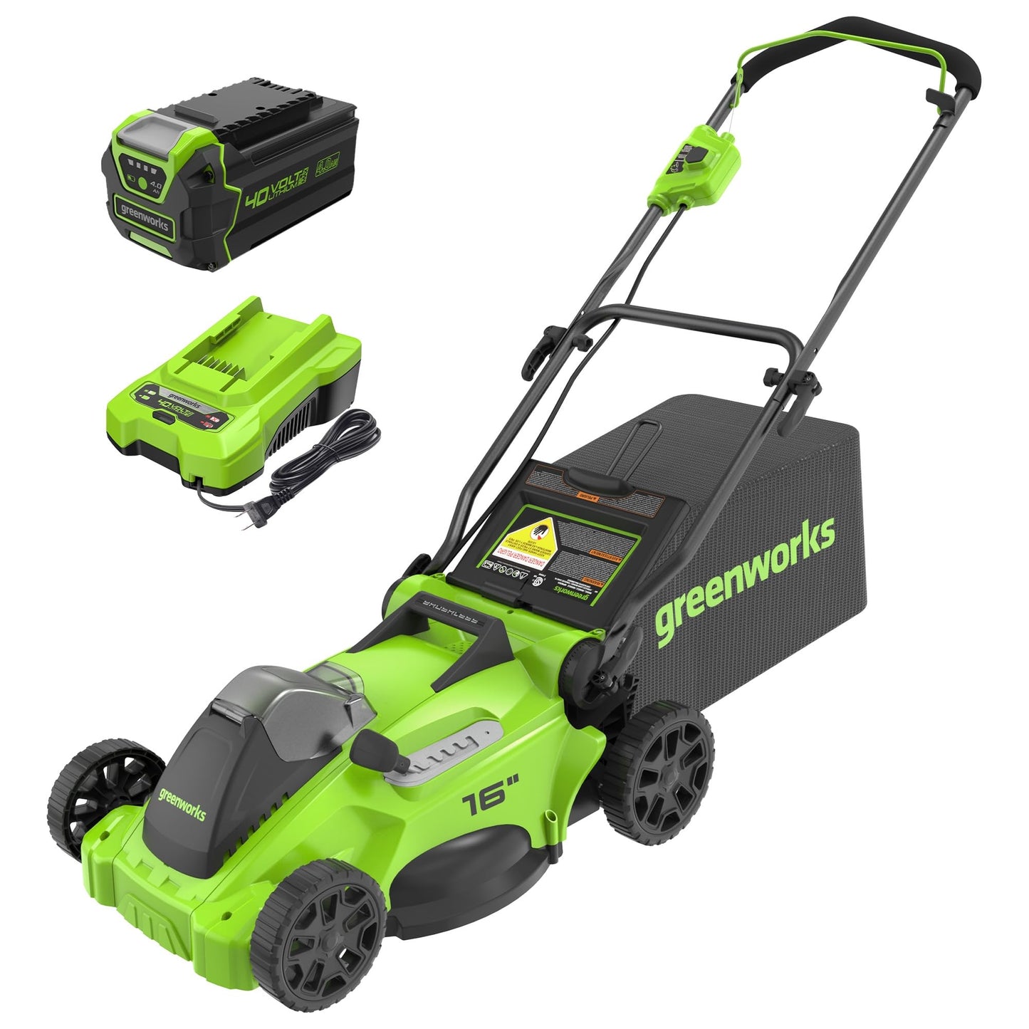 Greenworks 40V 16" Brushless Cordless (Push) Lawn Mower (75+ Compatible Tools), 4.0Ah Battery and Charger Included