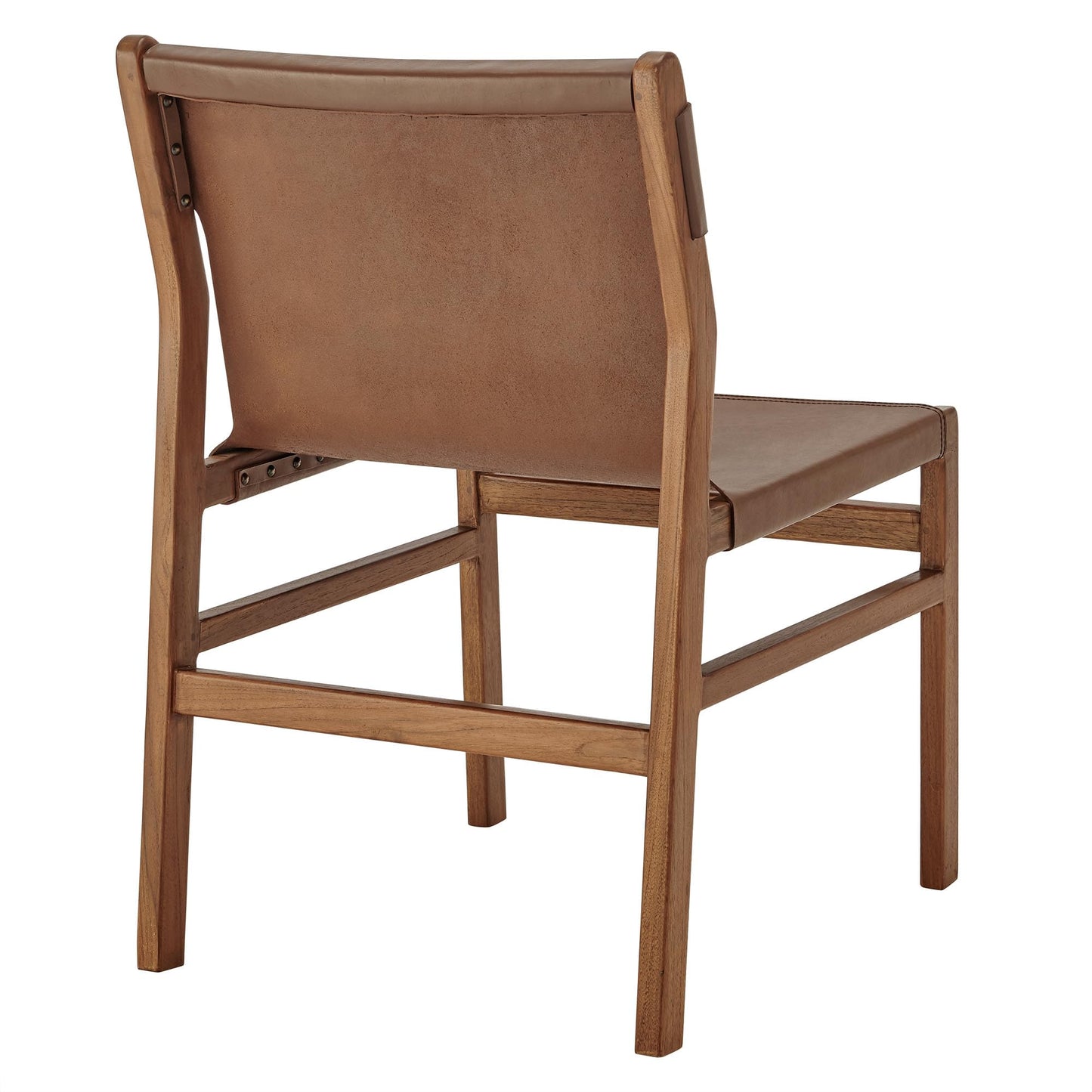 Modway Sonora Leather Dining Side Chair in Nutmeg Brown – Mid Century Modern Armless Accent Chair with Teak Wood Frame for Dining Room, Office, or Entryway