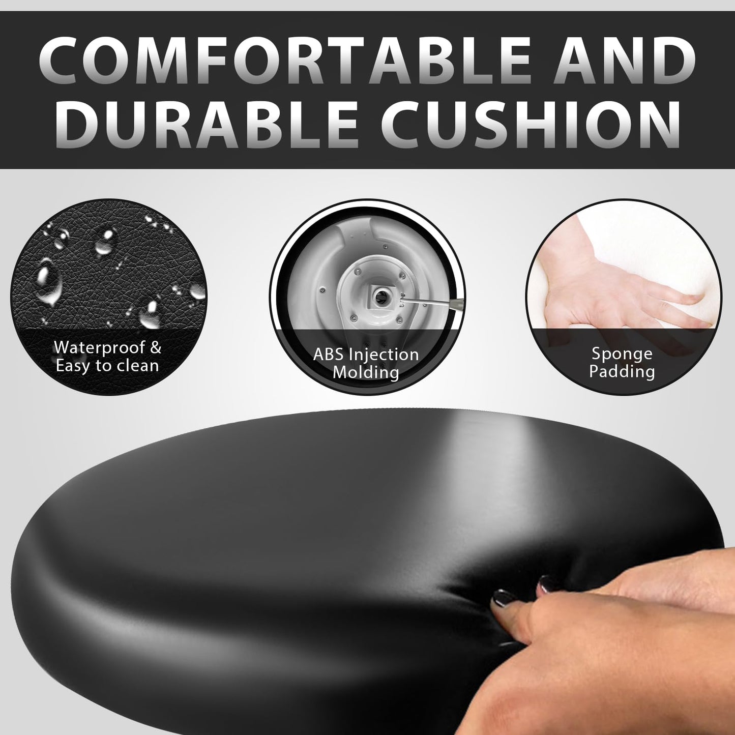 DENGTELI Medical Stool on Wheels with 360 Degree Swivel Armrests, Height Adjustable PU Leather Stool, Salon, Shop, Home and Dental Assistant Chair, Black