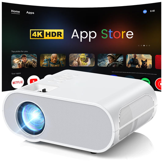 1500 ANSI Smart Projector, HOMPOW 4K Projector with WiFi and Bluetooth, Mini Projector, Built-in Streaming System, Projector with Apps, Outdoor Projector, Home Projector for iOS/Android