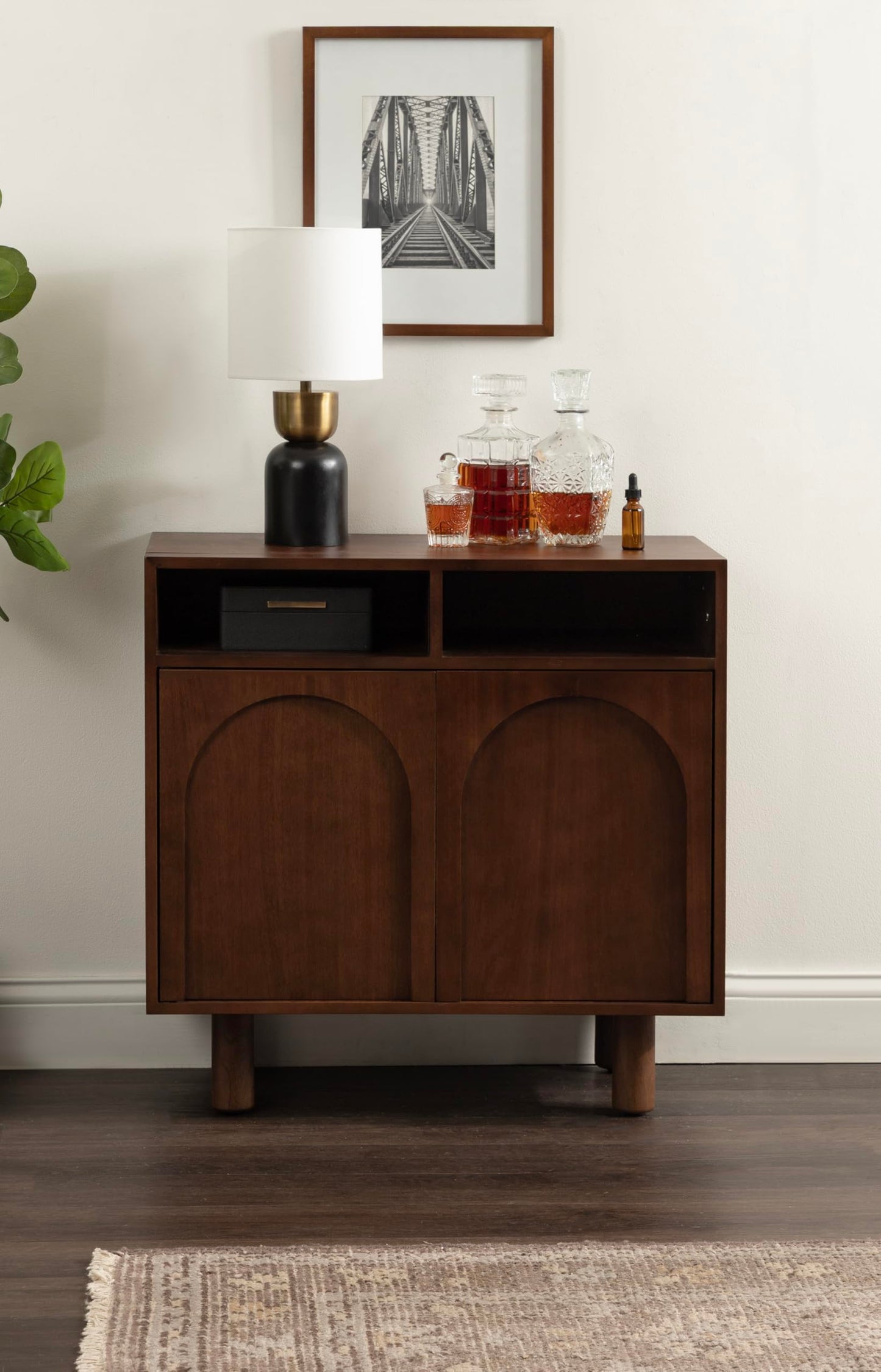 Kate and Laurel Cabernel Modern Two-Door Mango Wood Floor Storage Cabinet, 30 x 15 x 30, Walnut Brown, Living Room TV Stand with Arches for Use as Sideboard Buffet Cabinet or Bar Storage Buffet