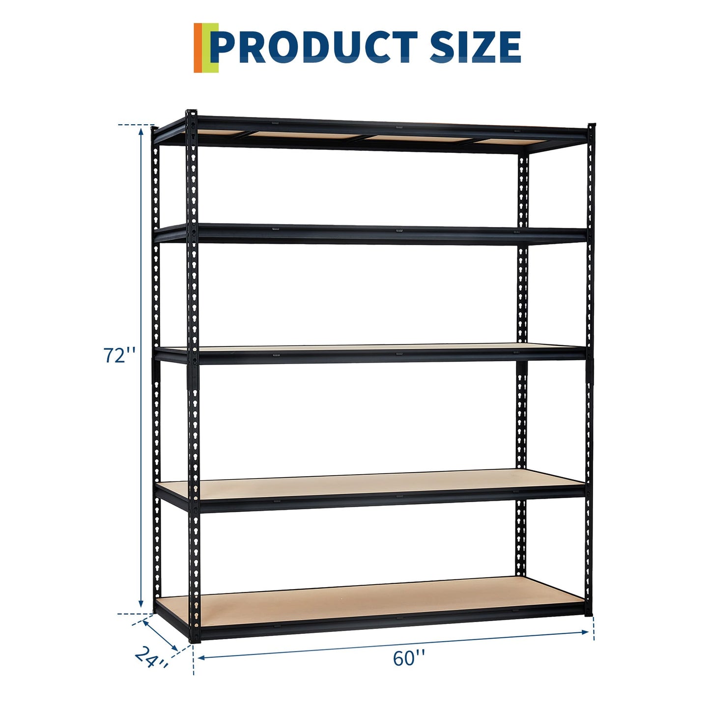 Garage Storage Shelves 5 Tiers, Heavy Duty Storage Shelving Racks with 3000 LBS Capacity, 60 " L x 24 in W x 72 in H Metal Adjustable Shelving Unit for Kitchen Pantry Basement Bathroom Laundry