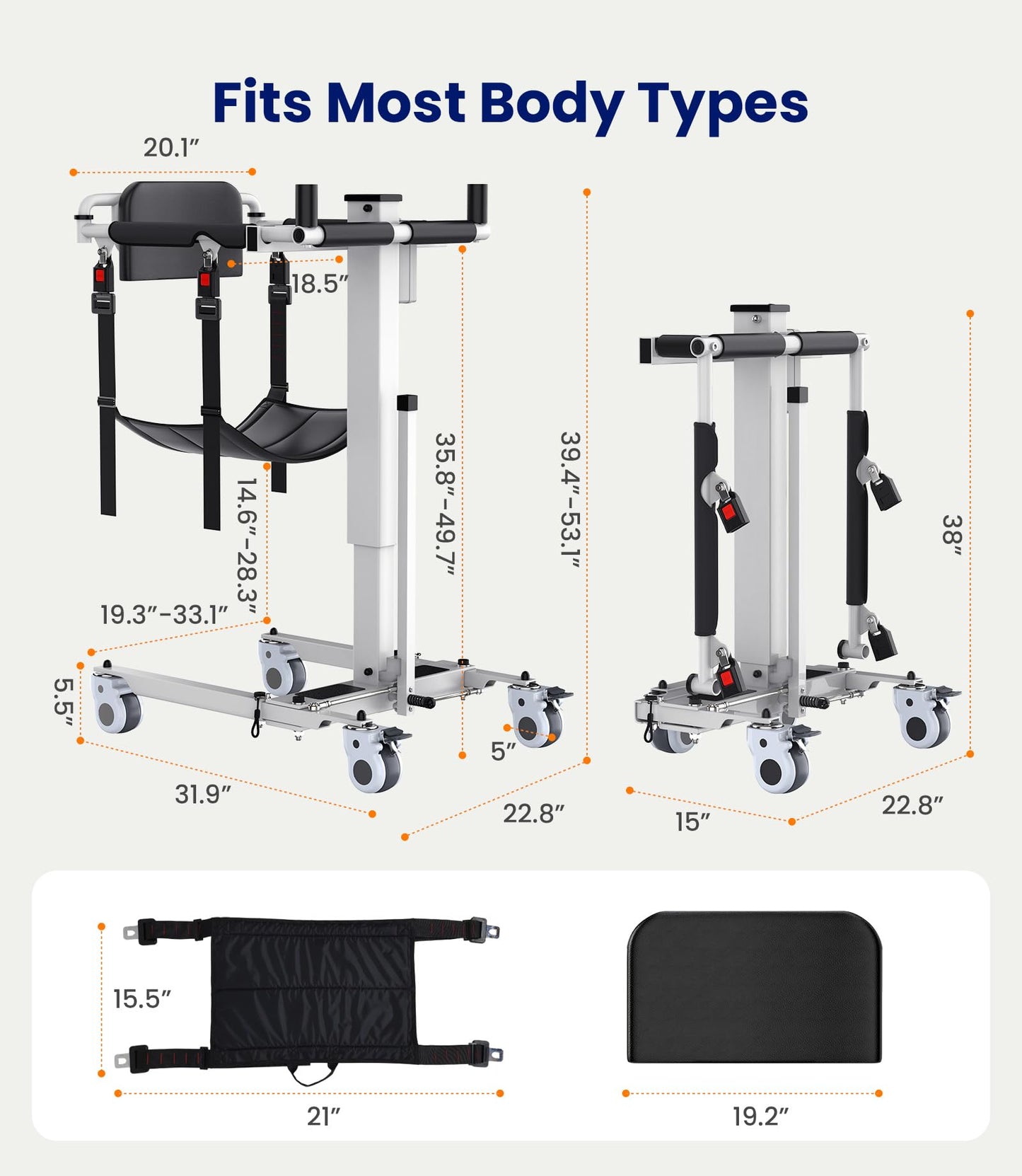 VOCIC Electric Transfer Lift for Car, Portable Folding Patient Lift Transfer Chair, Electric Assist Lift Aid for Seniors, Adults, AY06