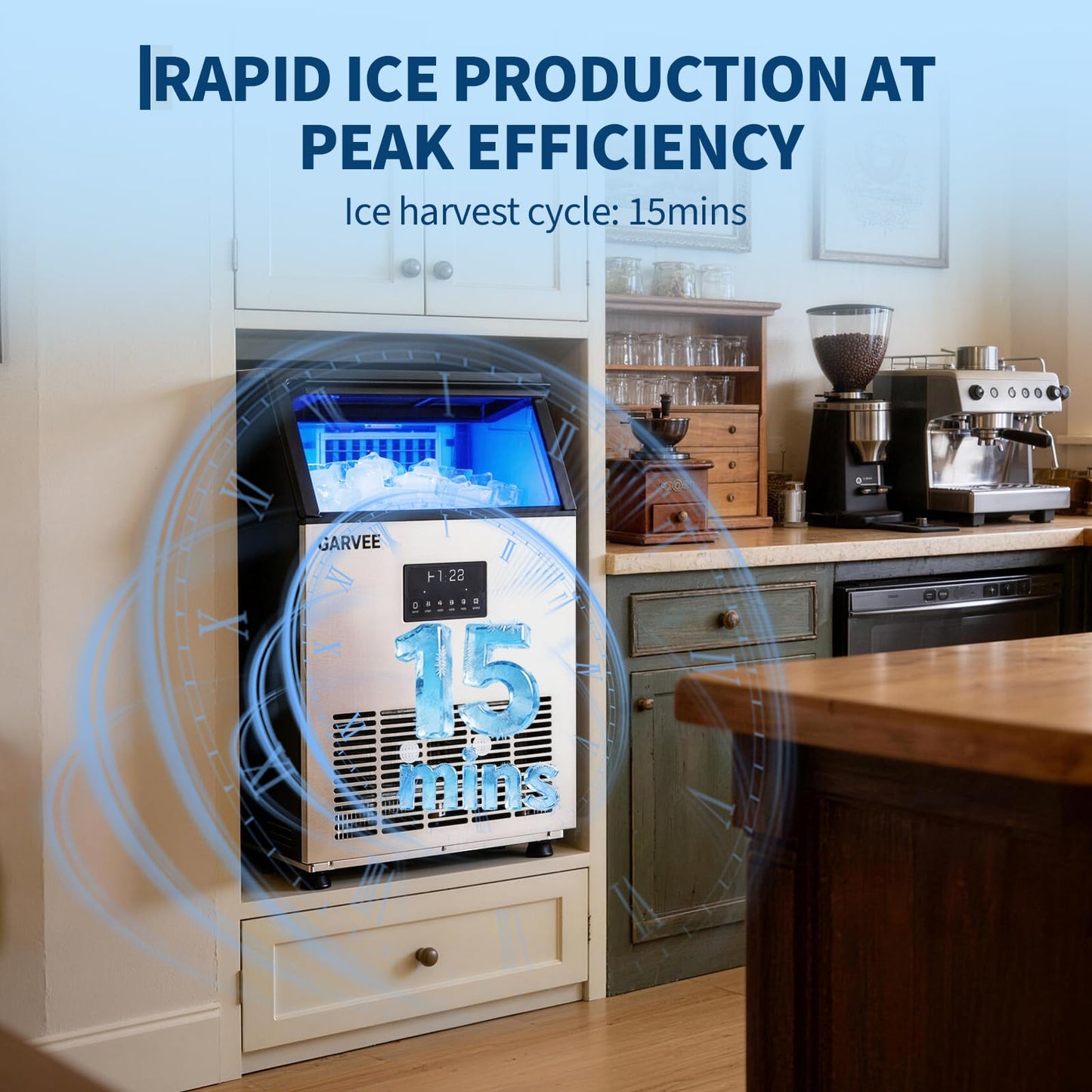 Commercial Ice Maker Machine, 150 lbs/24h with 40 lbs Storage Capacity, Stainless Steel Ice Maker with Self-Cleaning & LED Display, Built-in/Freestanding/Under Counter,for Home Bar Restaurant