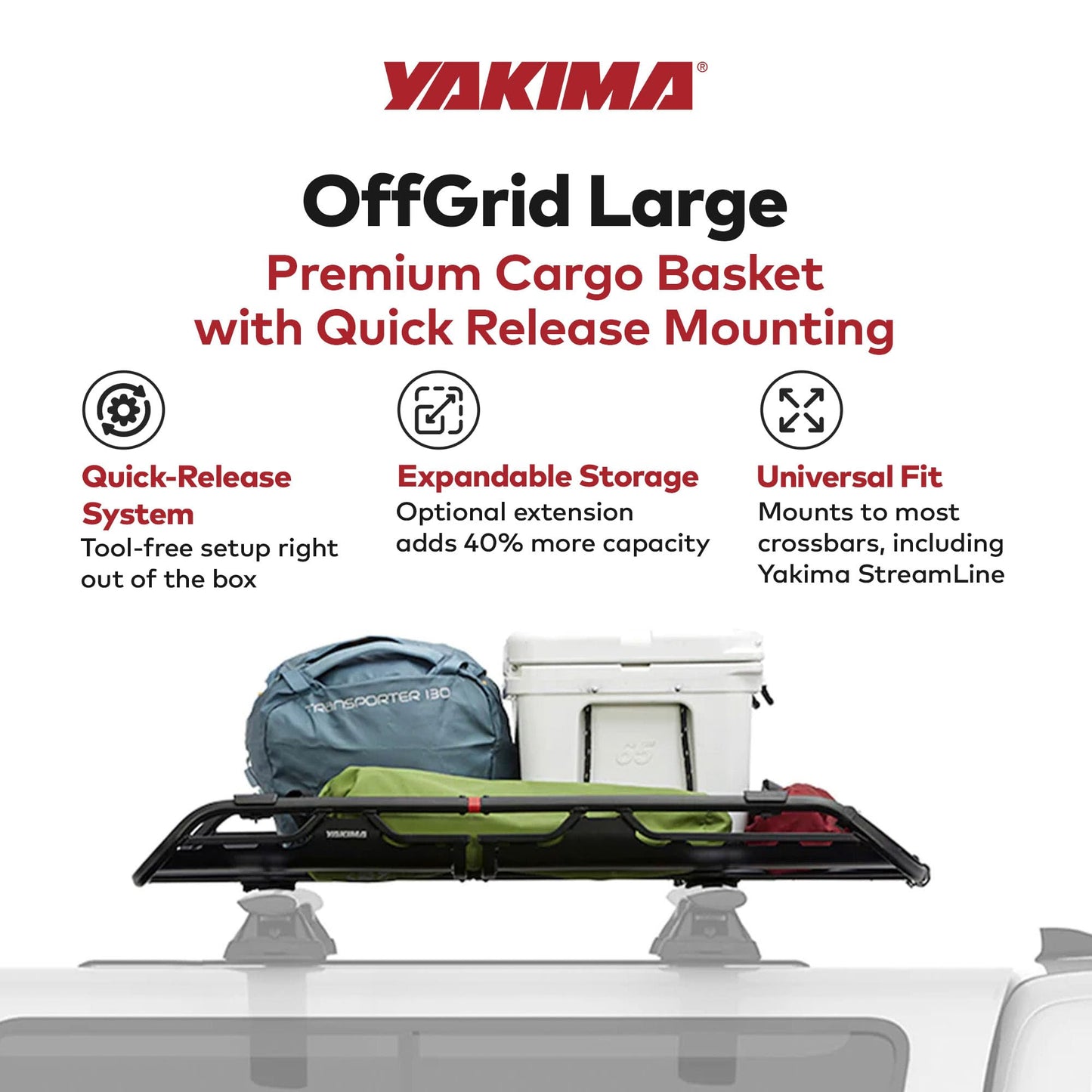 Yakima OffGrid Large Premium Cargo Basket Roof Rack with Quick Release Mounting System and Removable Fairing and Accessory Bars, Black