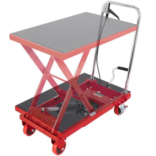 VEVOR TF23 Hydraulic Lift Table Cart, 500lbs Capacity 28.5" with 4 Wheels and Non-Slip Pad, for Material Handling and Transportation, Red