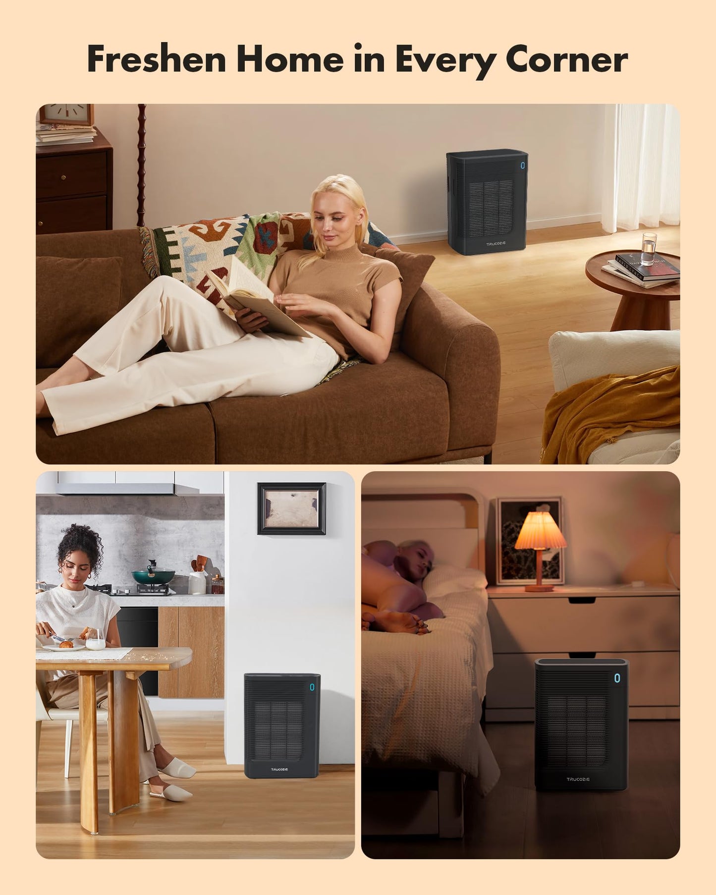T356 New Black Air Purifier for Home Large Room Bedroom Up to 1937 Ft² in 1 Hr With Double-sided Air Inlet, Air Quality and Light Sensors, HEPA Sleep Mode for Allergies, Dust, Smoke, Pet Hair