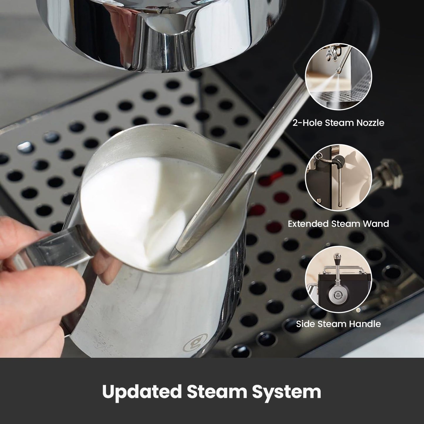 Gemilai Owl G3006 Home Espresso Machine, 58mm Commercial Group Head & PID Temp Control, Stainless Steel Coffee Maker for Barista-Quality Latte Art, Cappuccino Dual Data Display Black