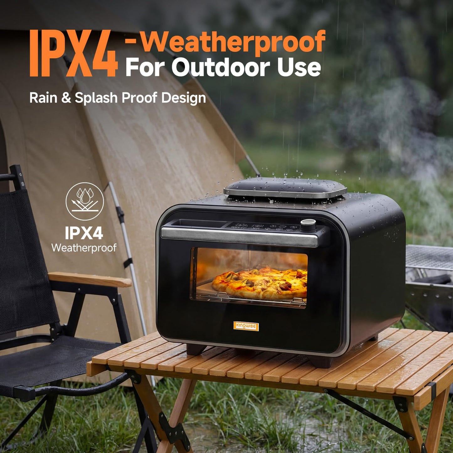 KINGWISE Convection Pizza Oven Electric, IPX4 Waterproof Countertop Air Fryer Oven, Fits 13-Inch Pizza, Heats up to 750℉, 6 Cooking Functions and 5 Pizza Presets, Pizza Stone & Pizza Peel Included