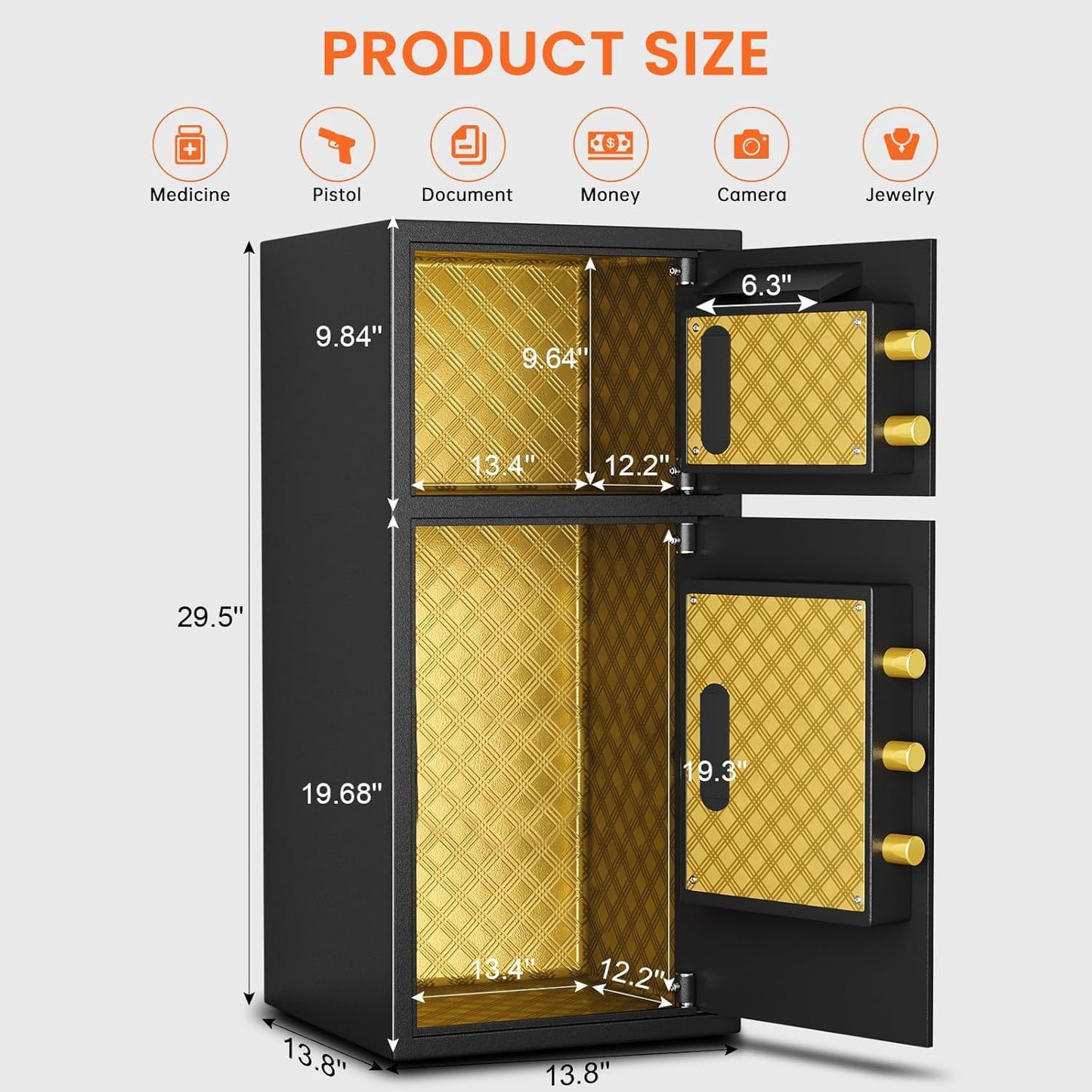6.5 Cu ft Safe Box with Fireproof Waterproof Bag, Extra Large Home Safe Box with Deposit Slot, Soft PU Leather Lining Money Safe with Large LCD Screen & Dual Alarm for Home Office