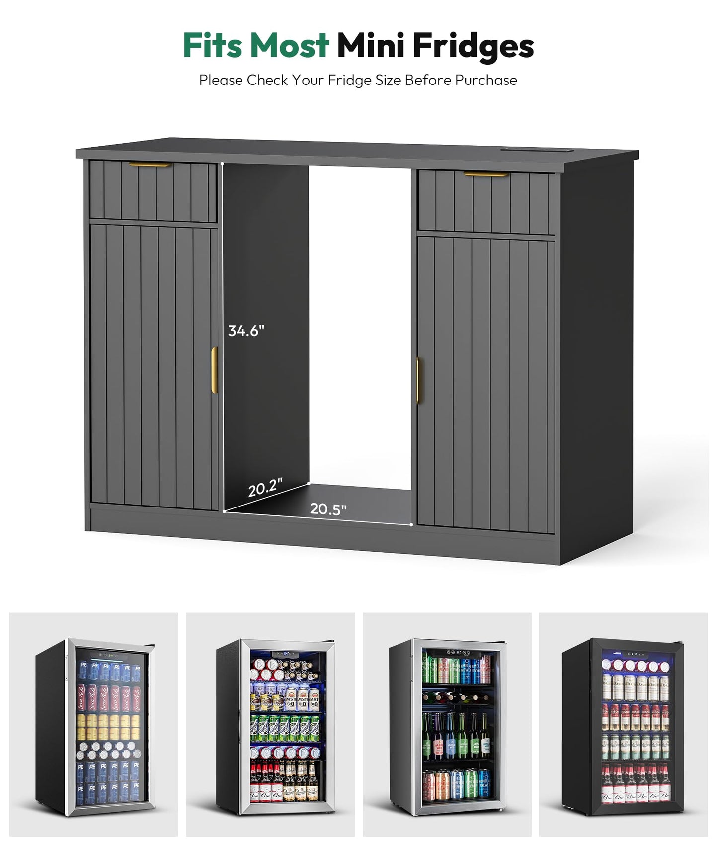 Lamtor Coffee Bar Cabinet with Storage - 53" Mini Fridge Cabinet with Power Outlet, Fluted Wine Bar with Drawer & Door Storage for Kitchen Dining Room, Black