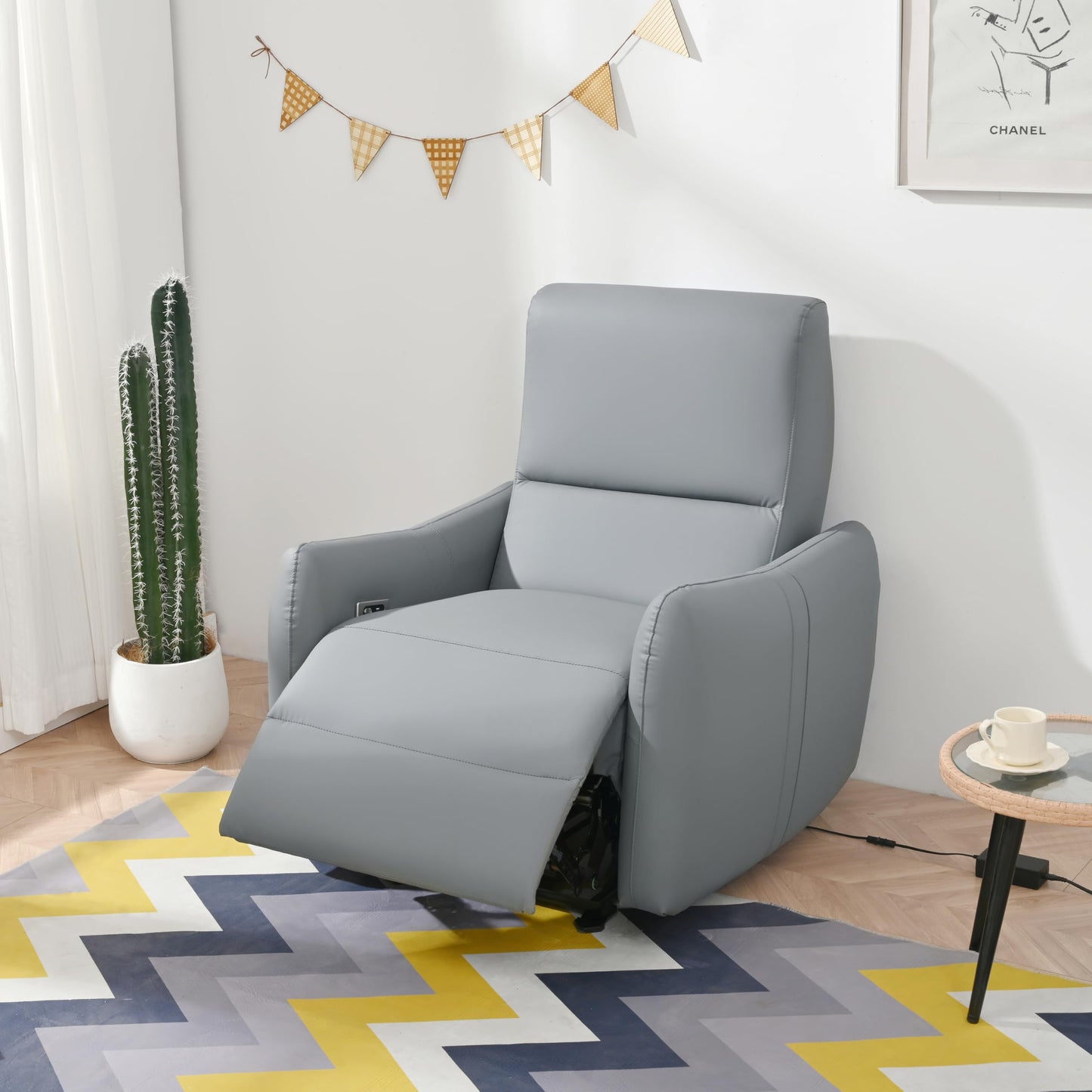 KEIKI Wall Hugger Recliner,Power Recliner Chair, Electric Recliner, Individual Seat Home Theater Recliner Chair with USB Port, Electric Glider Reclining Sofa for Bedroom, Apartment, Blue Gray