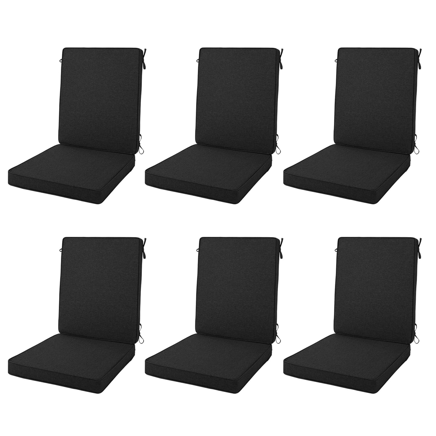 Fitfree Outdoor Chair Cushions 20x20, Water-Resistant & Fade-Resistant, Patio Furniture Lawn Dining Chair Seat Replacement with High Back, Ties Zipper, Removable Cover, Set of 6, Black