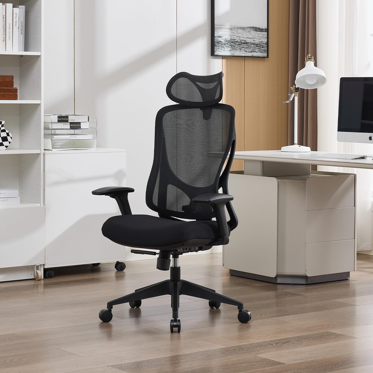 Nouhaus Apertura Ergonomic Office Chair, Home Office Desk Chairs w/Adjustable Lumbar Support & Headrest, Dynamic Back Support, 3D Armrests, High Back Mesh Comfy Computer Chair for Long Hours (Black)