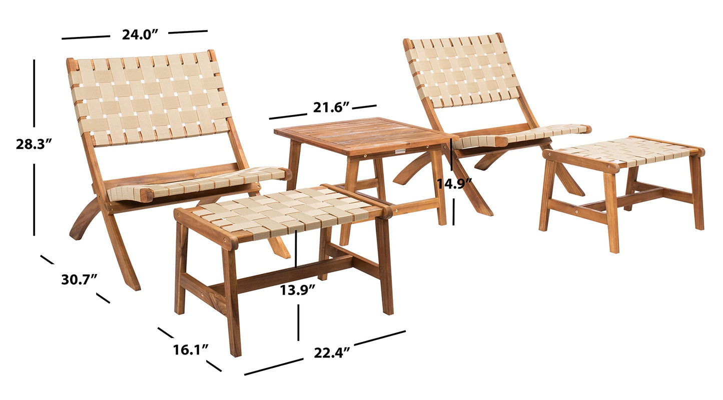 SAFAVIEH Outdoor Collection Darryl Acacia Wood 5-Piece Patio Set PAT7078A, Natural/Light Brown