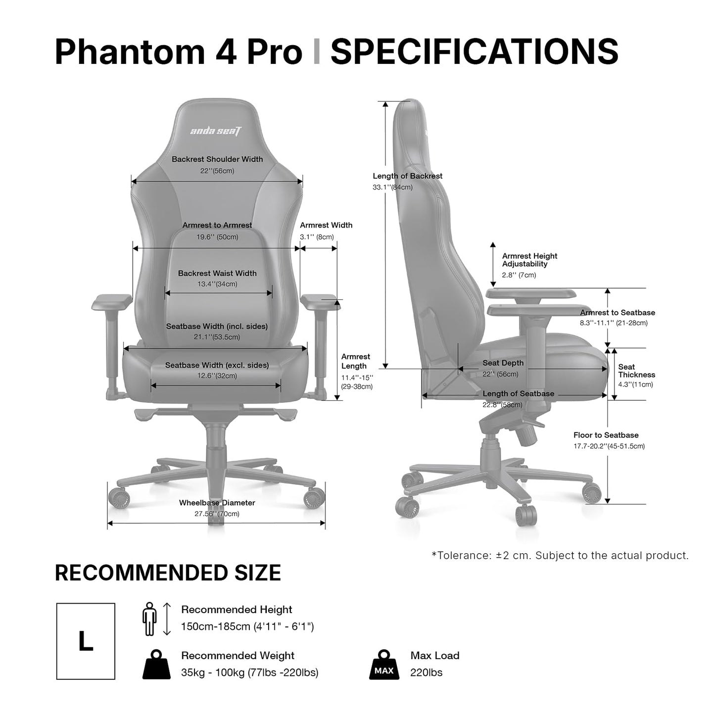 Anda Seat Phantom 4 Pro PVC Leather Gaming Chairs for Adults - Large Wide Seat Gamer Chair with Dynamic Lumbar Support, Ergonomic Video Game Seats with Magnetic Headrest - 3D Armrests, Royal Black
