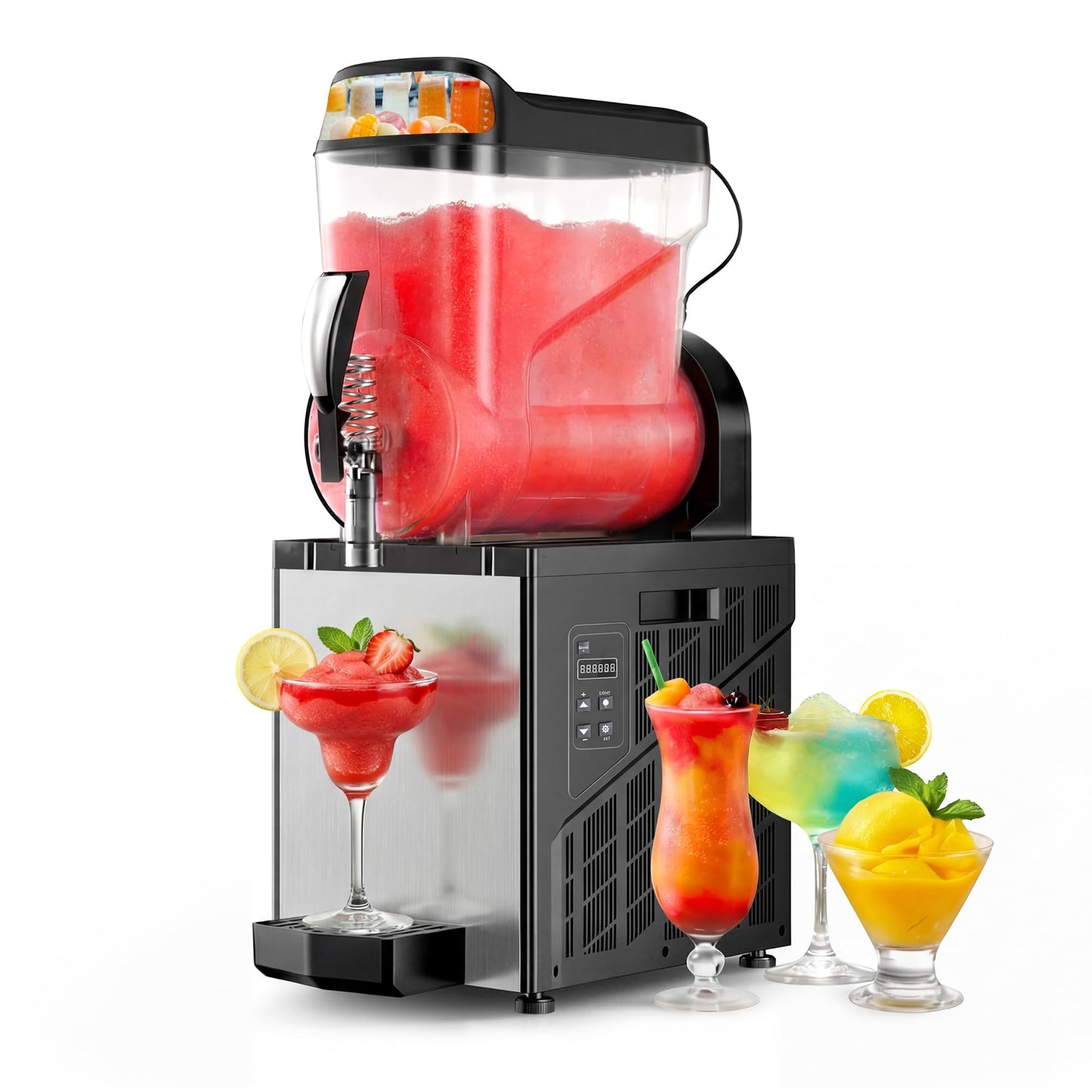 ICEVIVAL Commercial Slush Machine, 15L Single Tank Commercial Margarita Machine, No ice needed, 70 Cups Stainless Steel Frozen Drink Machine, Slushy Machine for Home Party Restaurants Cafe Bars