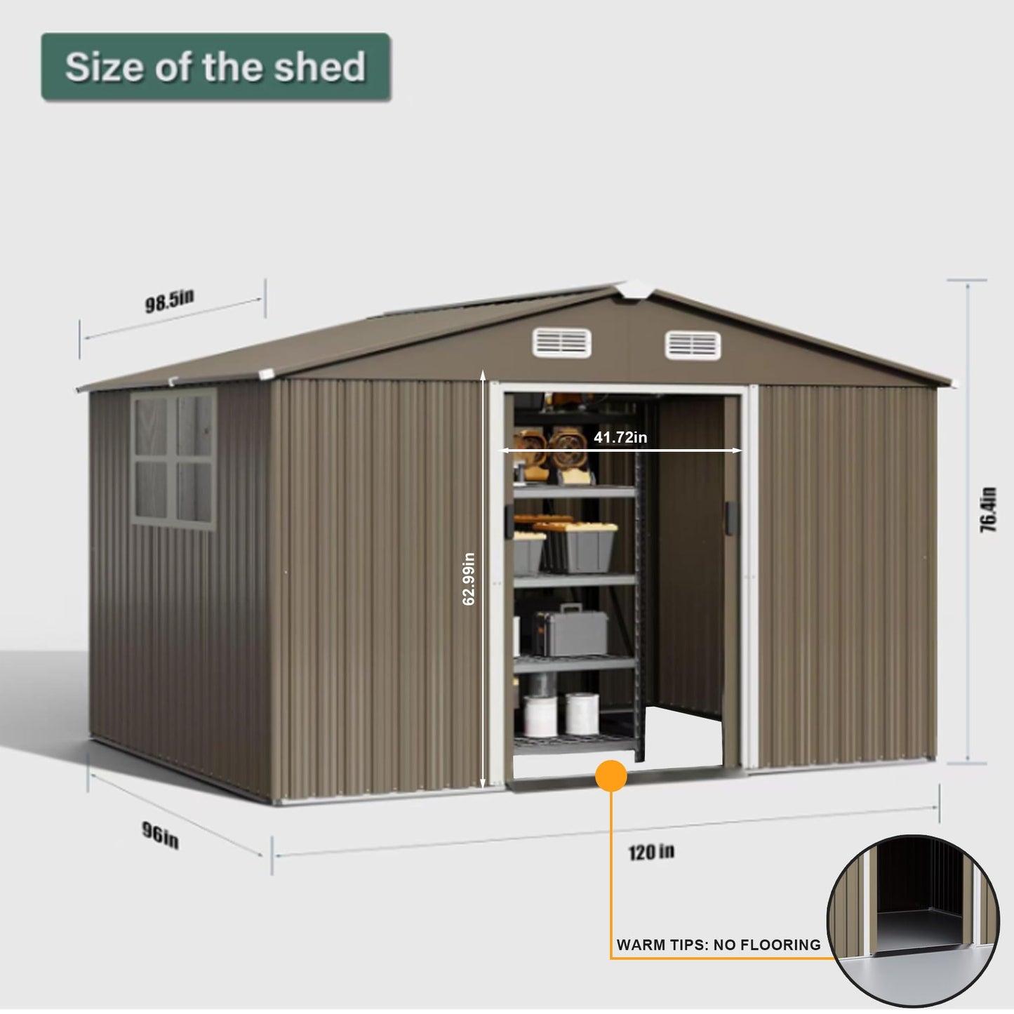 RTDTD 10FT x 8FT Outdoor Storage Shed,Waterproof Lockable Door Metal Tool Shed with Sliding Door and Air Vents,Storage House for Gardening Tools,Metal Storage Shed for Garden,Backyard,Lawn