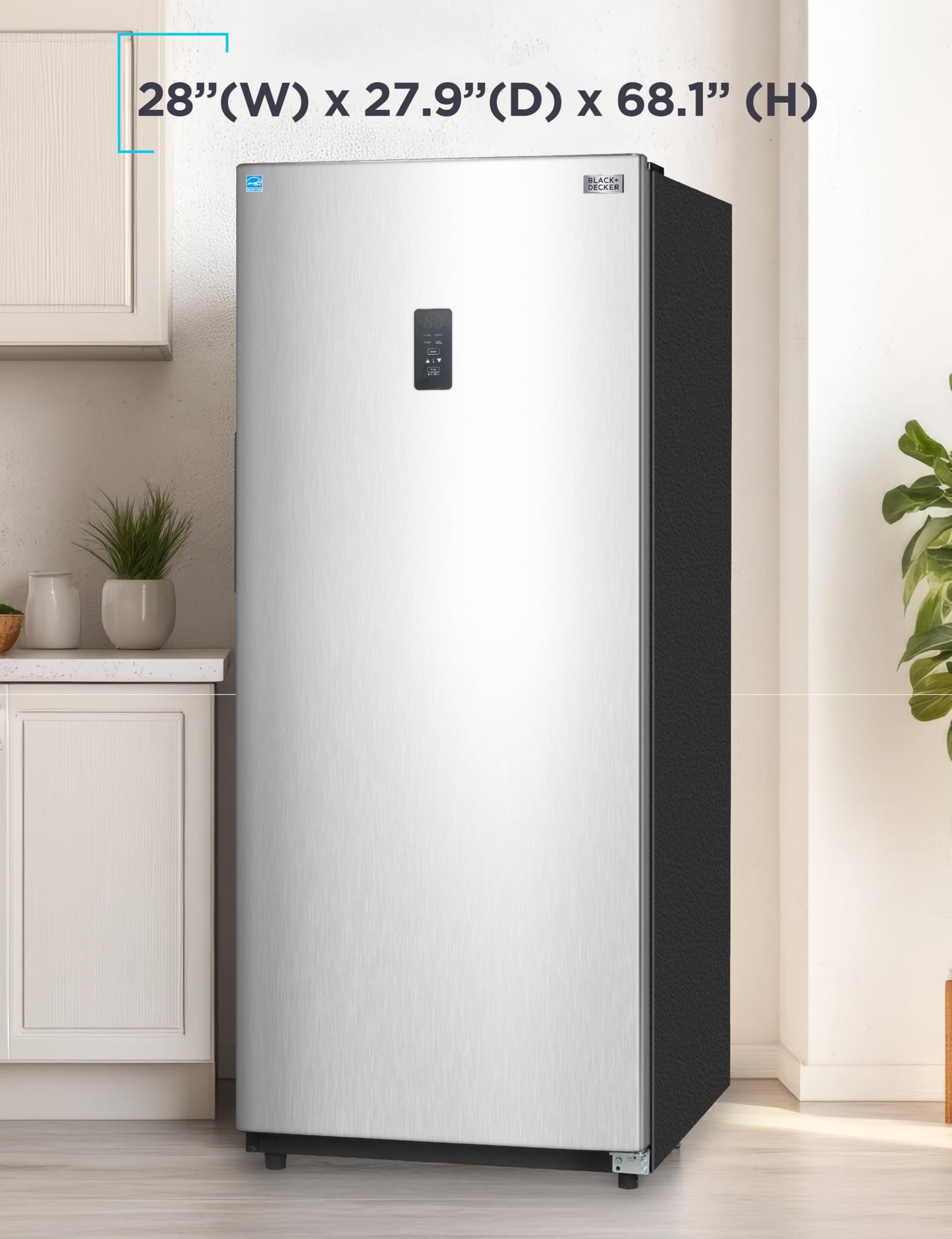 BLACK+DECKER 14 Cu. Ft. Convertible Freezer Refrigerator, Upright Freezer with Glass Shelves, ENERGY STAR rated, Frost Free, BUC1400XS, Stainless Look
