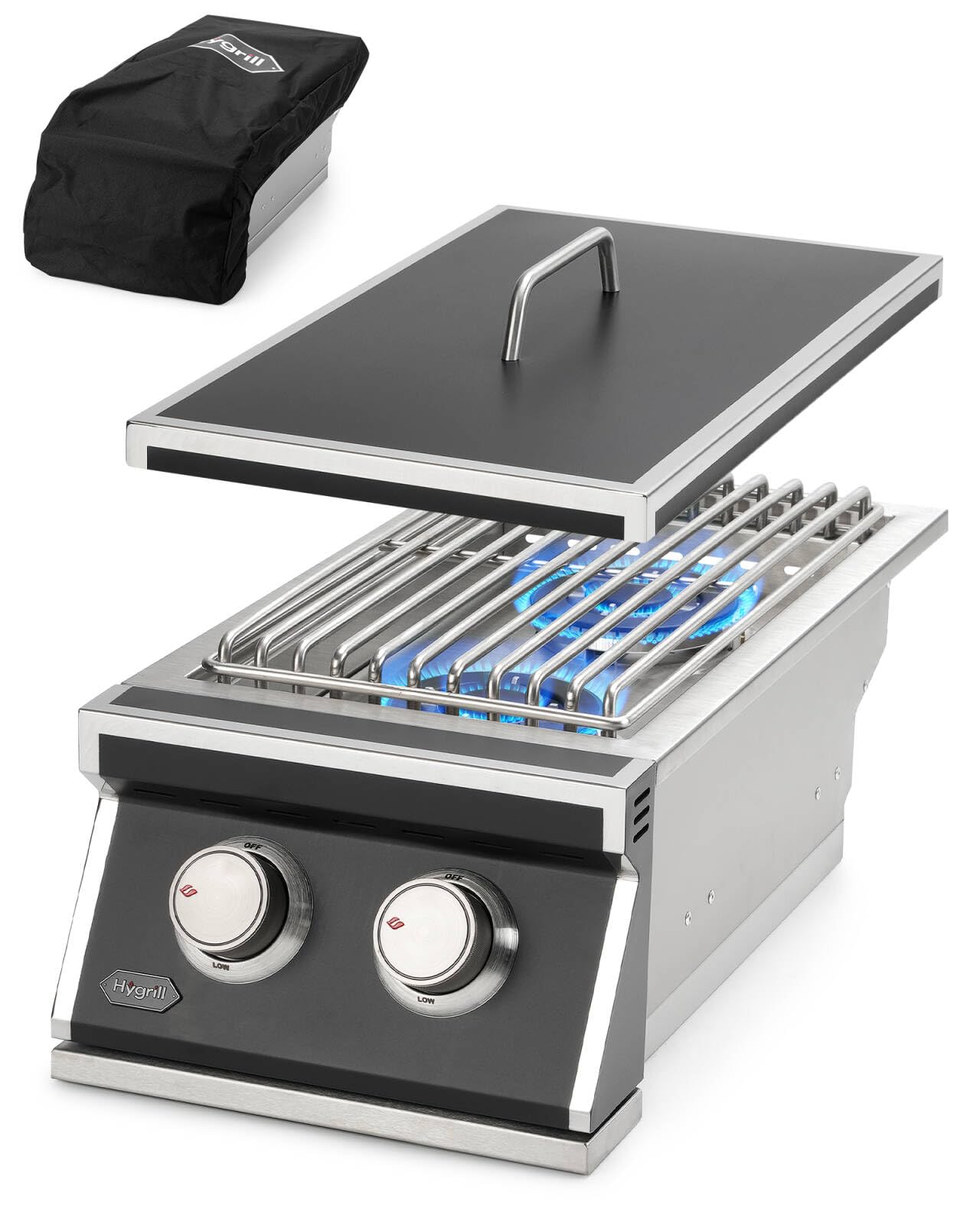 Stanbroil Hygrill Double Grilling Side Burners, 2 x 12,000BTU Natural Gas Burners for Outdoor Kitchen, Duty Heavy 304 Stainless Steel Built-in Burner for Outdoor BBQ Grill Island, Black