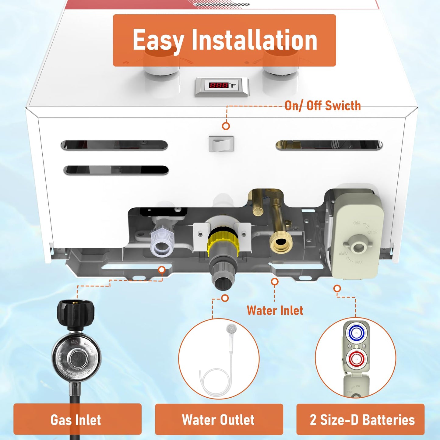 TOPWISH Portable Propane Water Heater Tankless, 10L 2.64GPM Instant Gas Hot Water Heater 68,100 BTU with Digital Display Overheating Protection for Outdoor Camping RV Cabin Shower