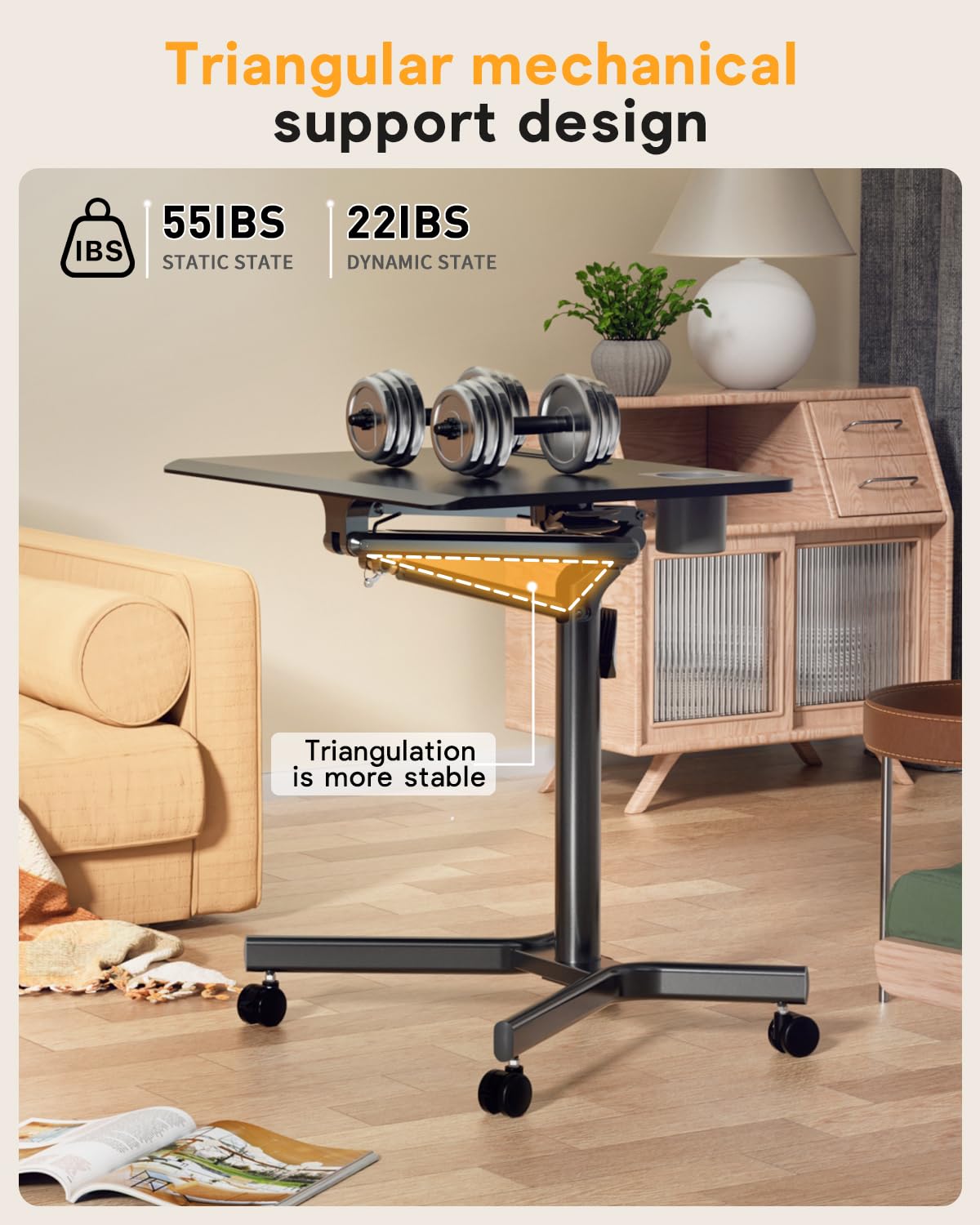 JOY Worker Standing Desk, 28" Small Height Adjustable Rolling Laptop Desk, Portable Sit-Stand with Lockable Wheels, Ergonomic Desktop Table for Home Office, Black