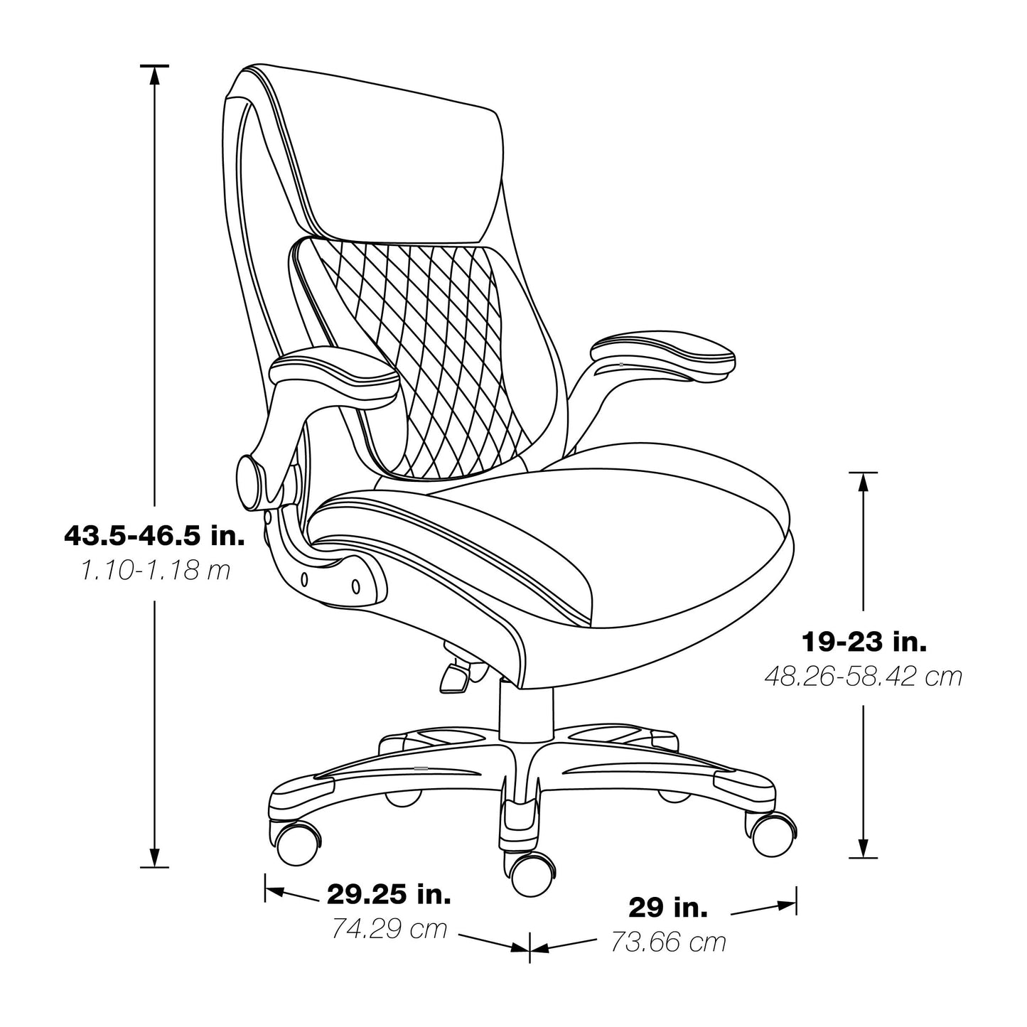 Office Star Executive Adjustable Bonded Leather Office Chair with Flip Arms, Grey