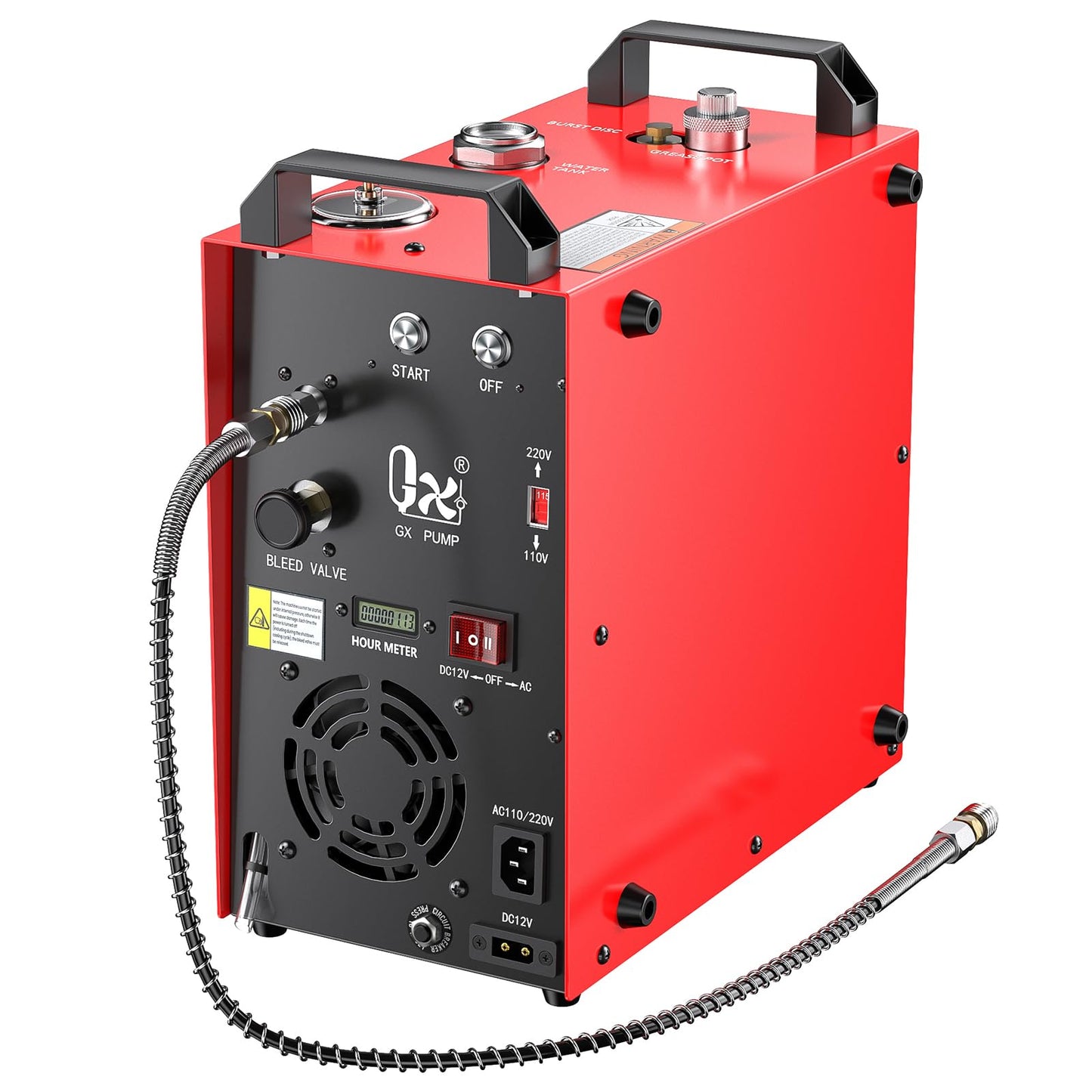 GX PUMP GX-E-CS4-I Portable PCP Air Compressor, 350W Powerful Motor,Max 5800Psi/40Mpa, Built-in Home Converter, Water and Fans Cooling, 5 Hours Continous Work, 12V Auto Stop Paintball Air Compressor