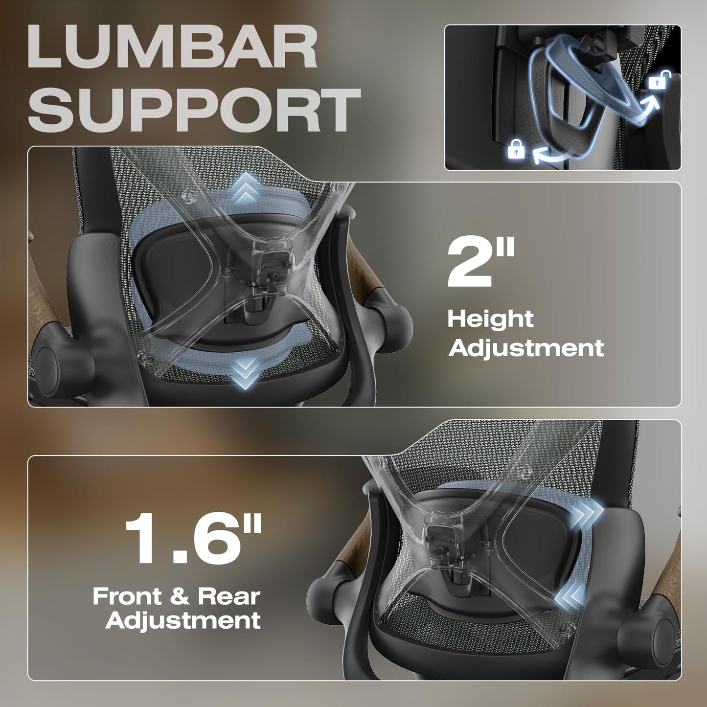 ELABEST X100 Ergonomic Mesh Office Chair with Footrest, Big and Tall Hone Desk Chair with 5D Flip-Up Arms, Adjustable 3D Lumbar Support,Gaming & Executive Computer Chairs