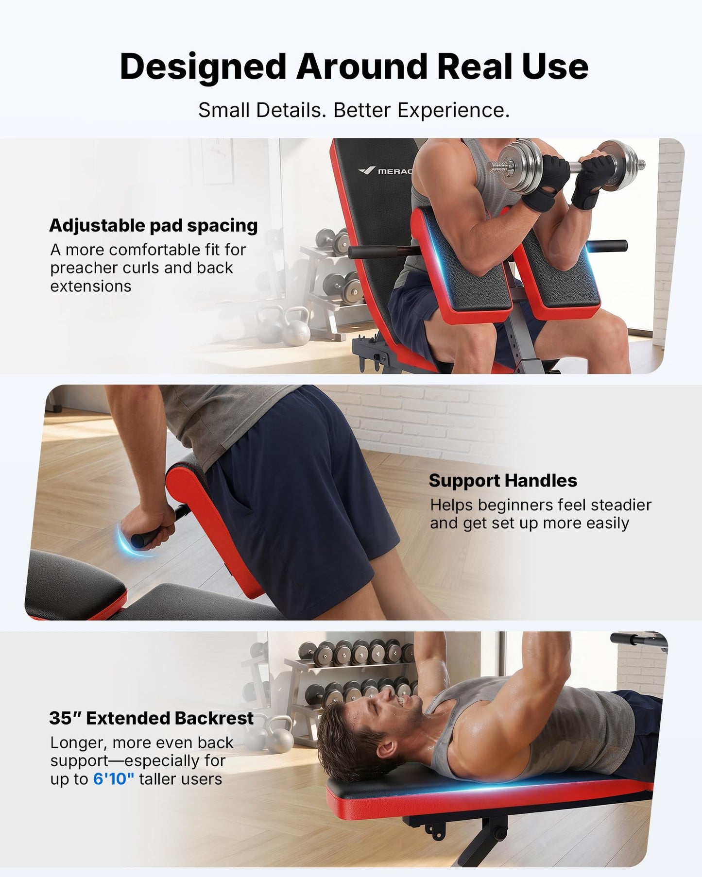 MERACH 6 in 1 Multi-Functional Roman Chair Back Extension for Full Body Workout - Adjustable Weight Bench, Sit Up Bench, Fitness Equipment for Hyperextension, Adjustable Roman Chair, Incline Decline