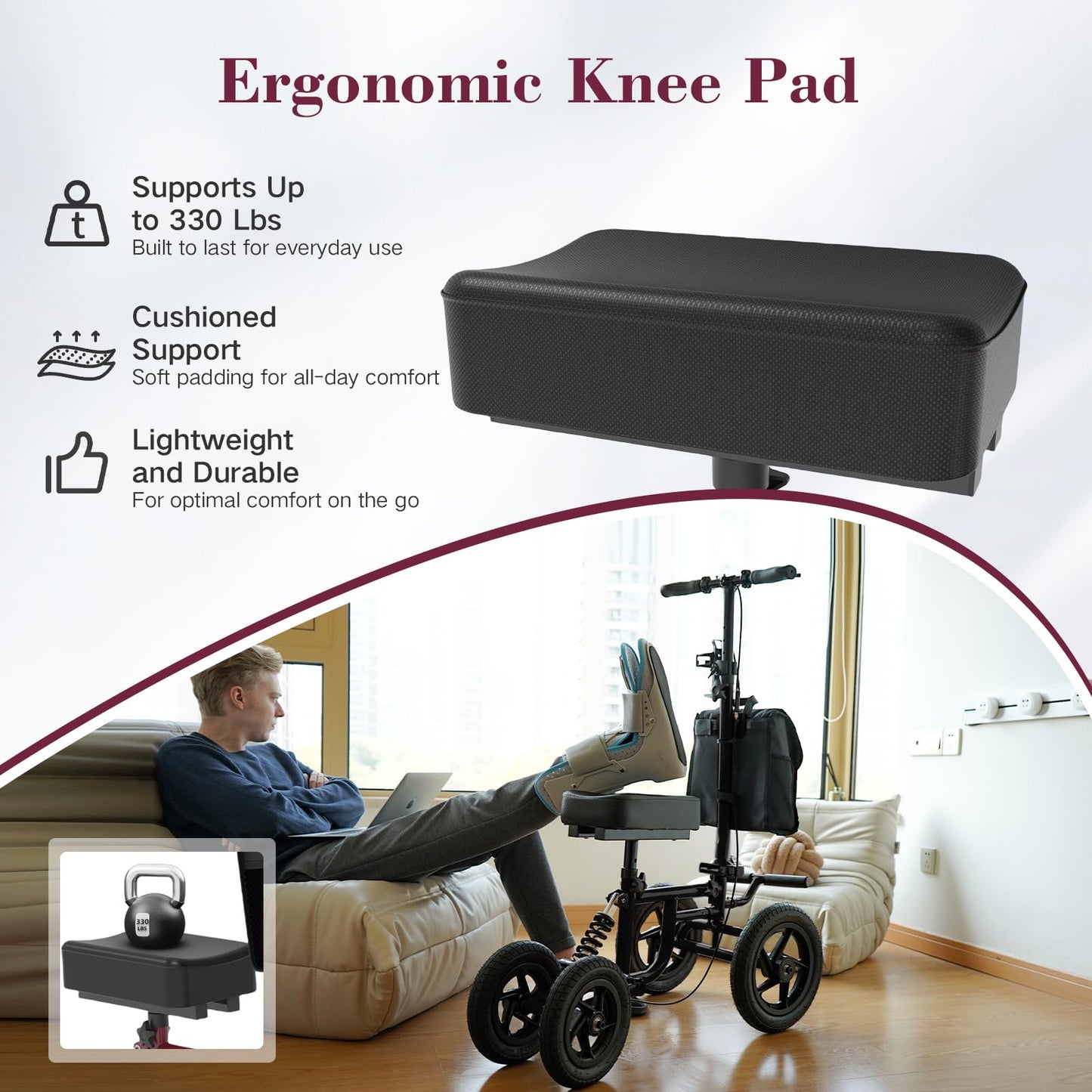 Fvzzin All Terrain Knee Scooter for Adults, Foldable Rolling Knee Scooter with DIY Stickers & Shock Absorber, Steerable Knee Walker for Broken Foot, Ankle Injuries & Surgery, Better Crutch Alternative