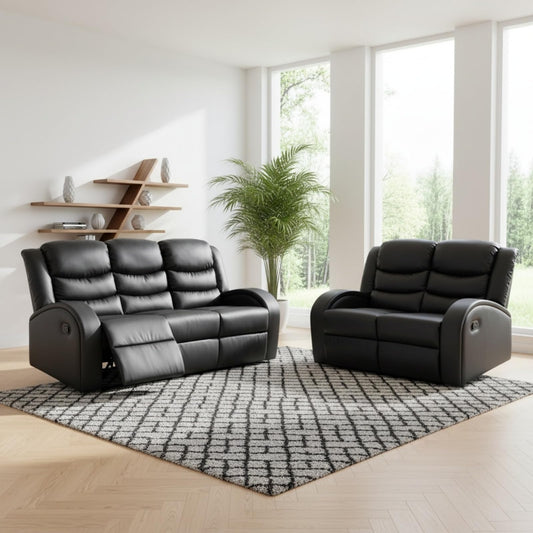 Trygoal Manual Recliner Sofa Set, Leather Reclining Living Room Furniture Set, Adjustable Backrest Reclining Loveseat Sofa and a 3 Seater Couch Furniture Set for Living Room, Home Theater, Black