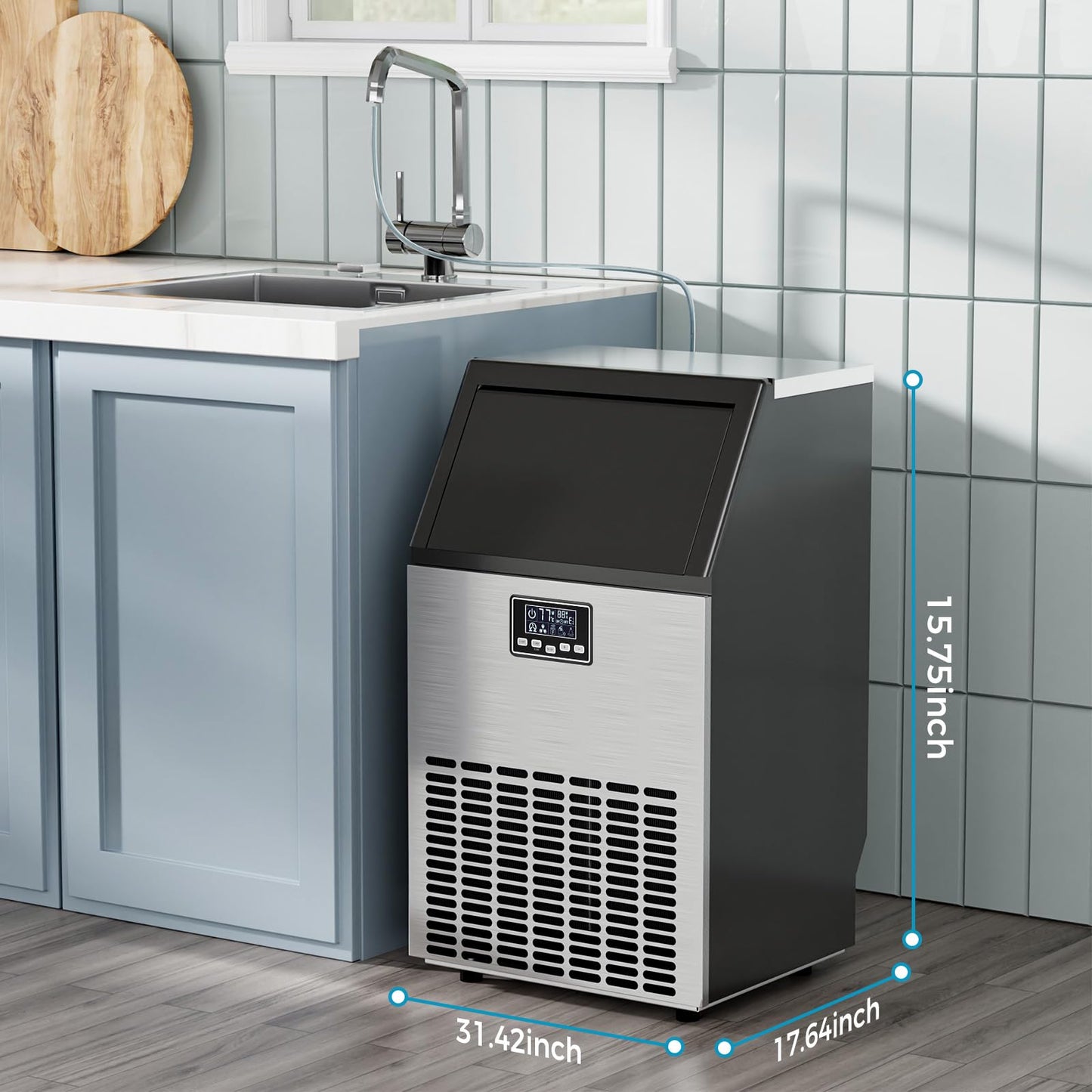 Commercial Ice Maker Machine,Moon-Shaped Ice,100lbs/24H Under Counter ice Machine,Freestanding Ice Maker,Ice Thickness Control,Stainless Steel Ice Makers for Home,Bar,Cafe and Offices