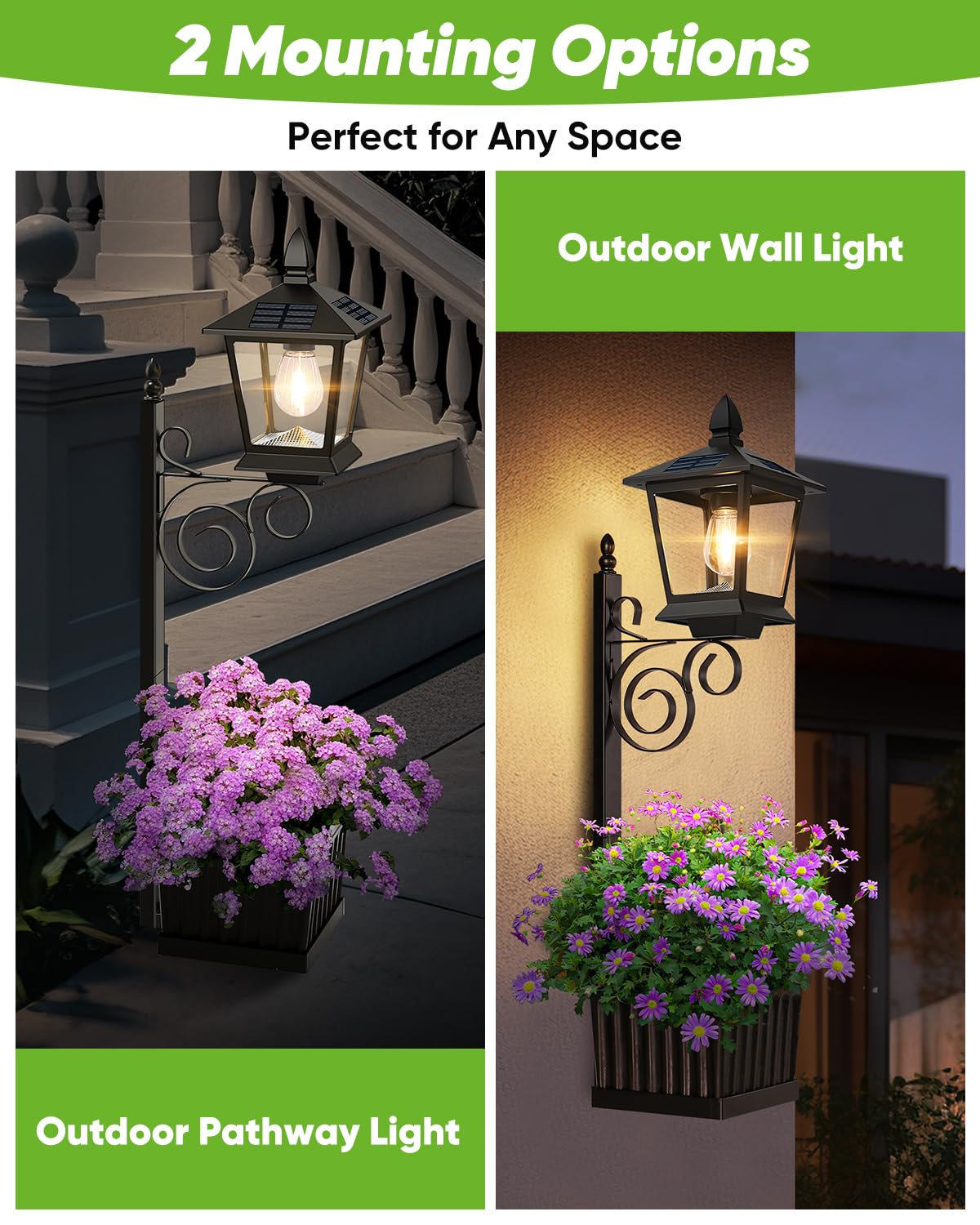 TOWPONICS Solar Lamp Post with Planter, 2-Pack, Waterproof, Metal, Black, Model SZ-24033, Ideal for Garden Decor and Patio Lighting
