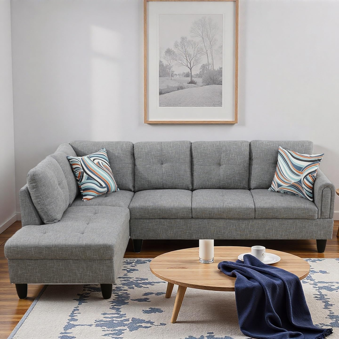 Trygoal L Shape Sectional Couch with Chaise, 97 Inch Modular Sofa with Ergonomic Reclined Backrest, Sectional Couches for Living Room, High-Density Foam, for Office and Small Apartment, Grey